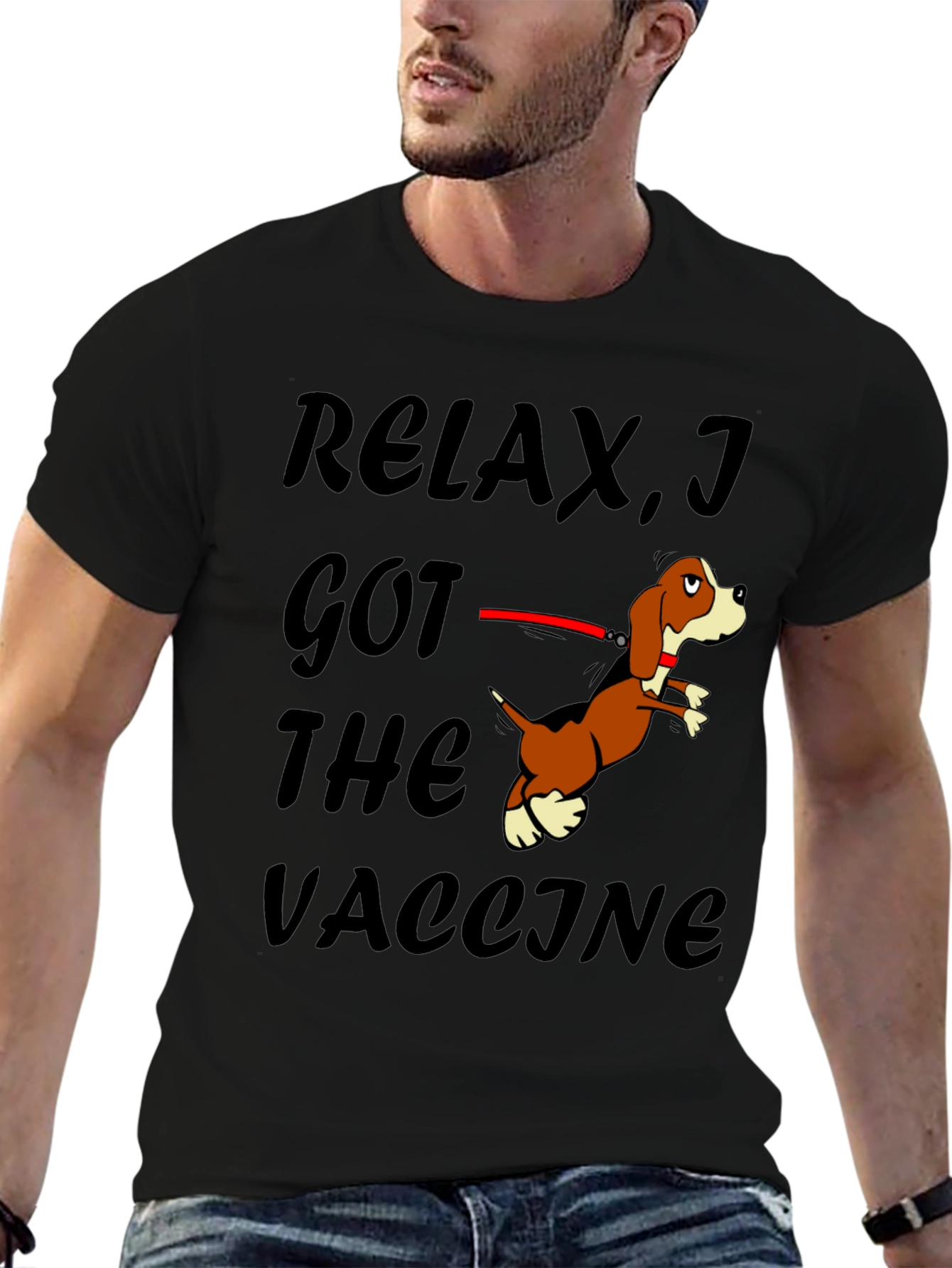 Black Relax I Got The Vaccine Funny Dog T-Shirt view 6