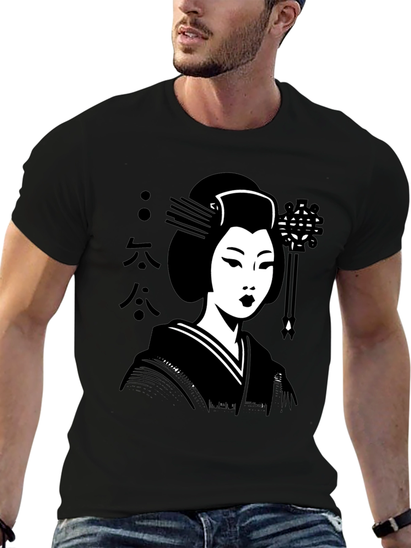 Black Geisha Graphic Tee - Black Cotton T-Shirt view 6
