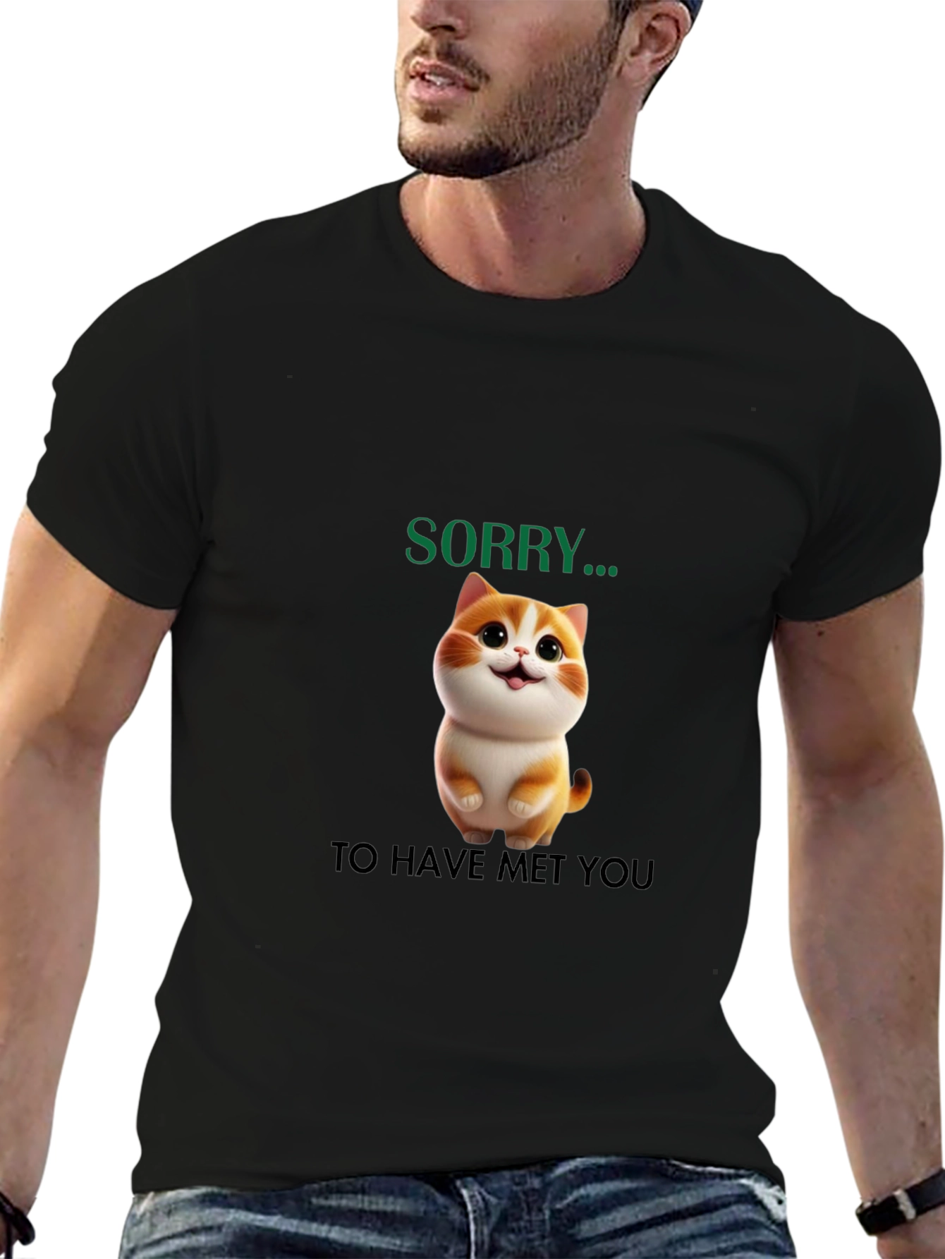 Black Cute Cat "Sorry..." Graphic Tee view 6