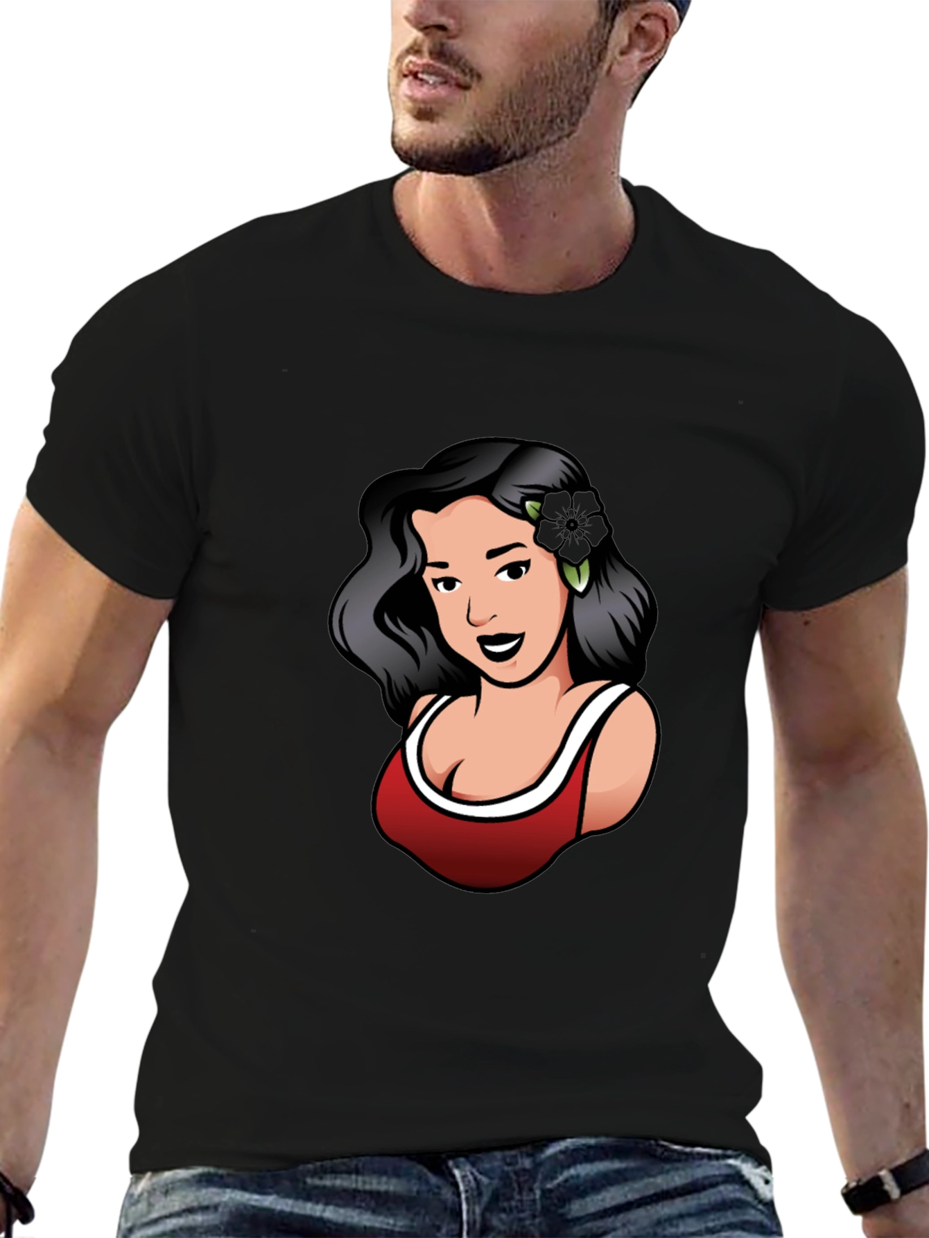 Black Retro Woman Graphic Tee - Black view 6