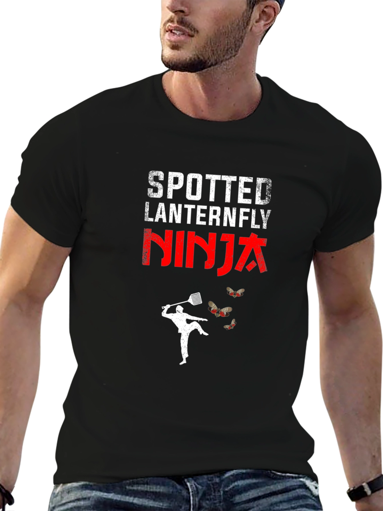 Black Spotted Lanternfly Ninja T-Shirt view 6