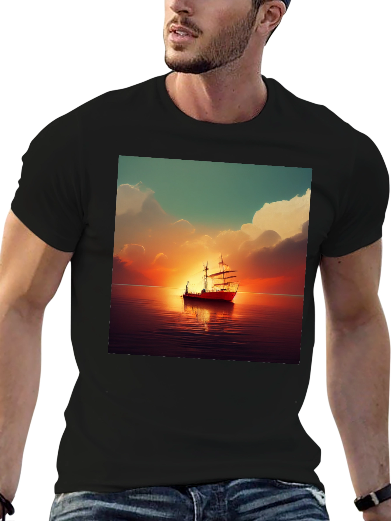Black Sunset Sailboat Graphic Tee view 6