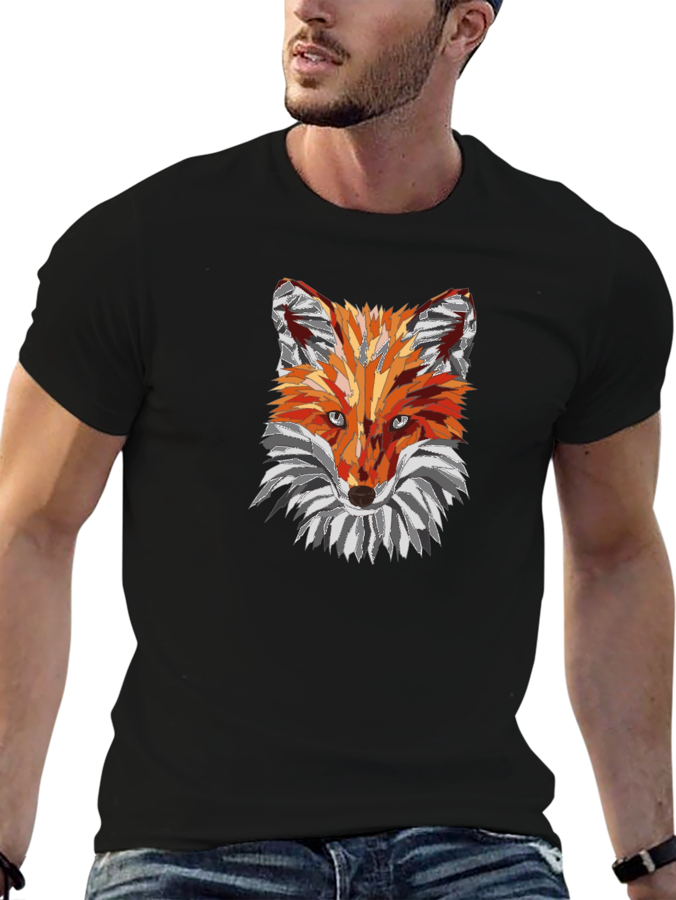 Black Geometric Fox Graphic Tee - Black view 6