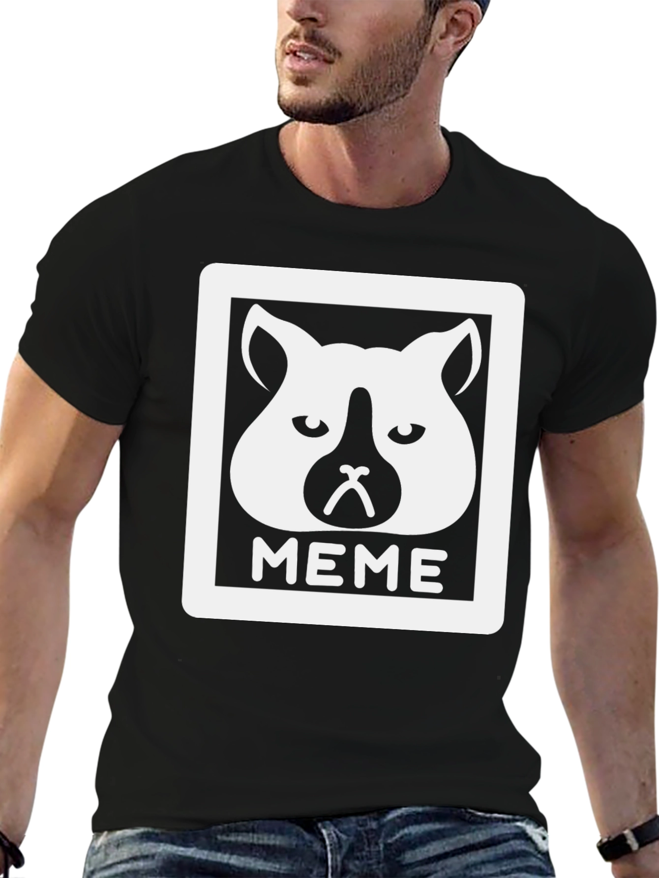 Black Meme Cat Graphic Tee - Cool Black T-Shirt view 6