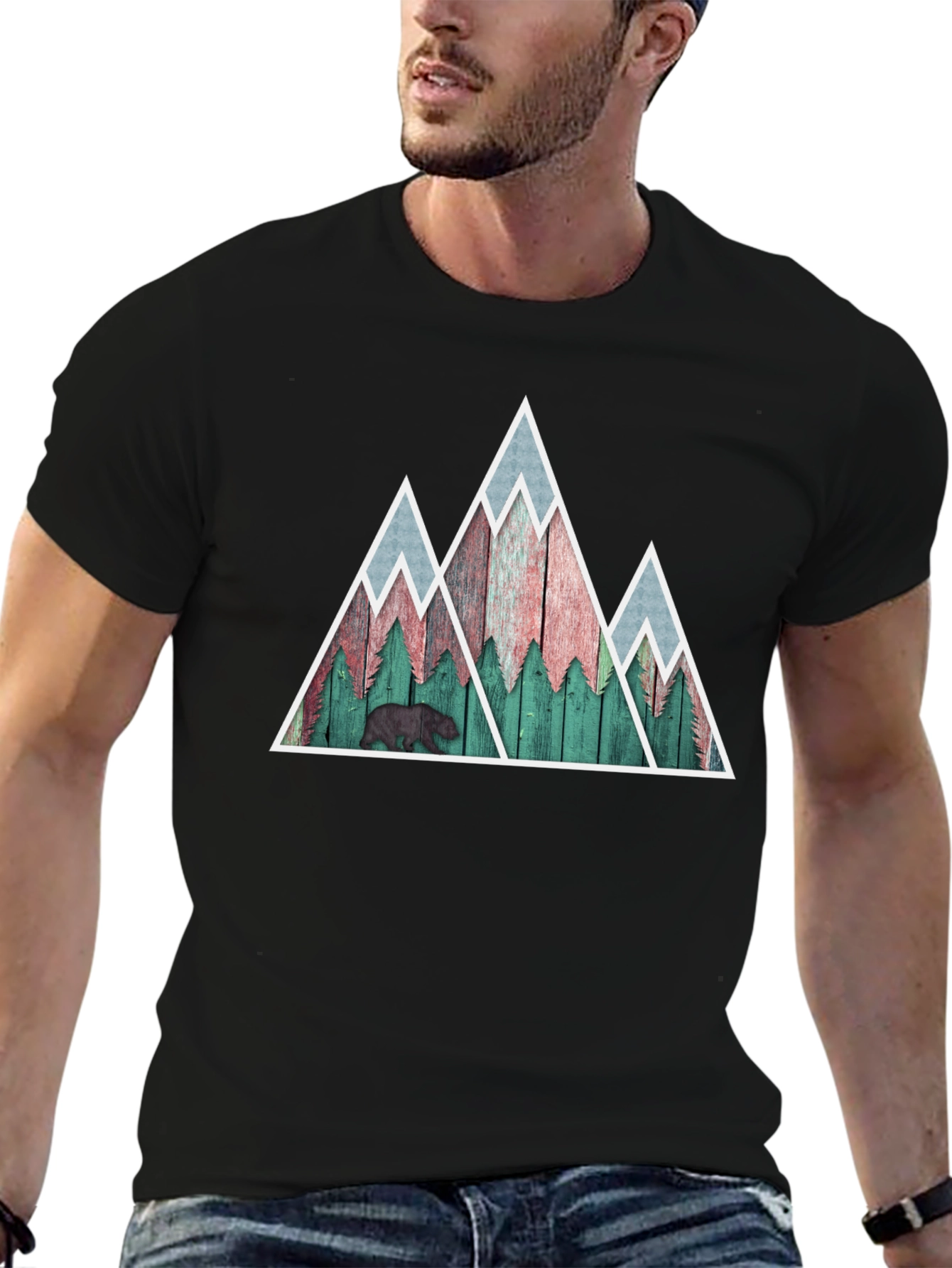 Black Mountain Bear Graphic Tee - Nature Inspired Mens Shirt view 6