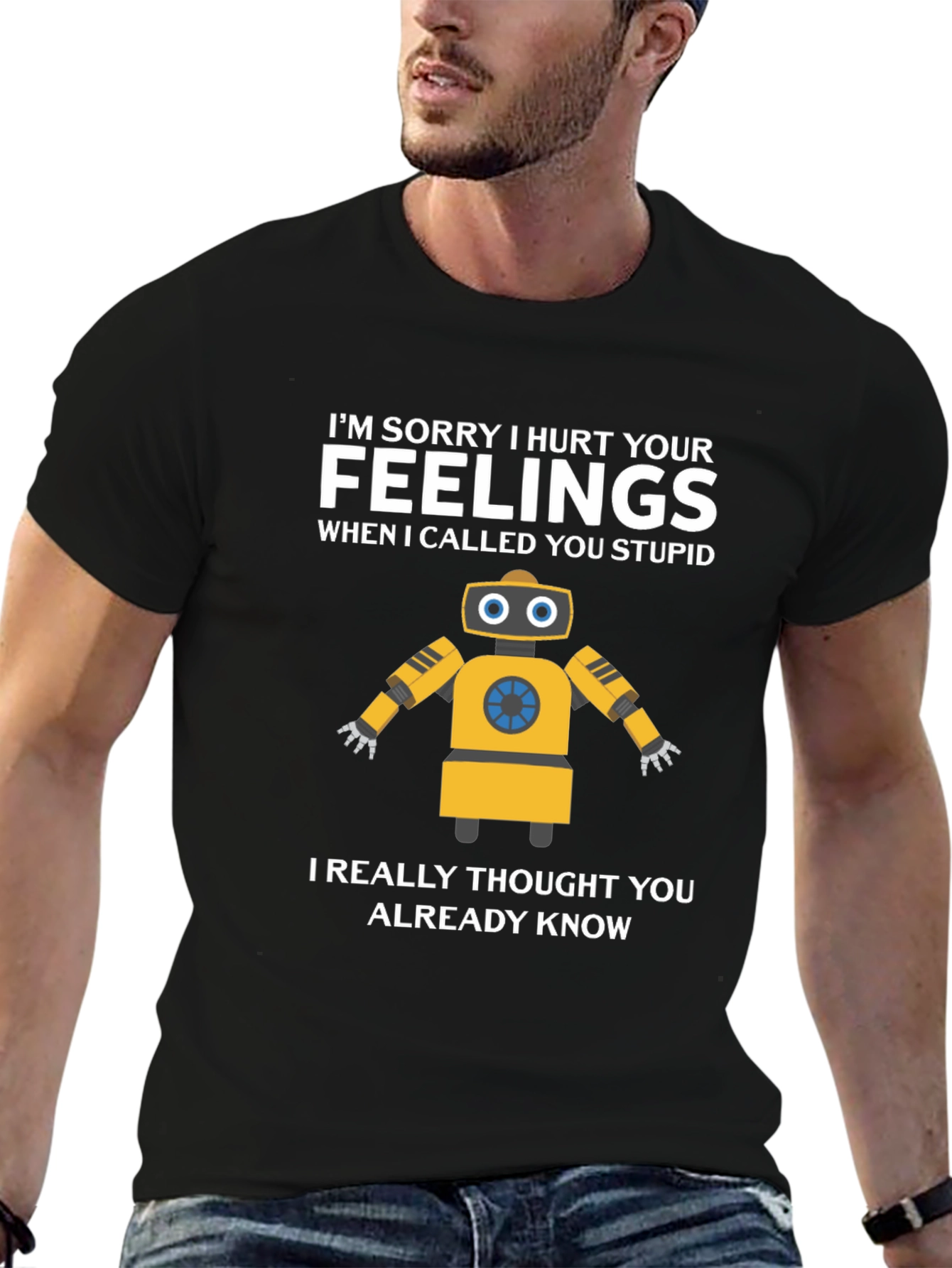 Black Funny Robot Apology Graphic T-Shirt view 6