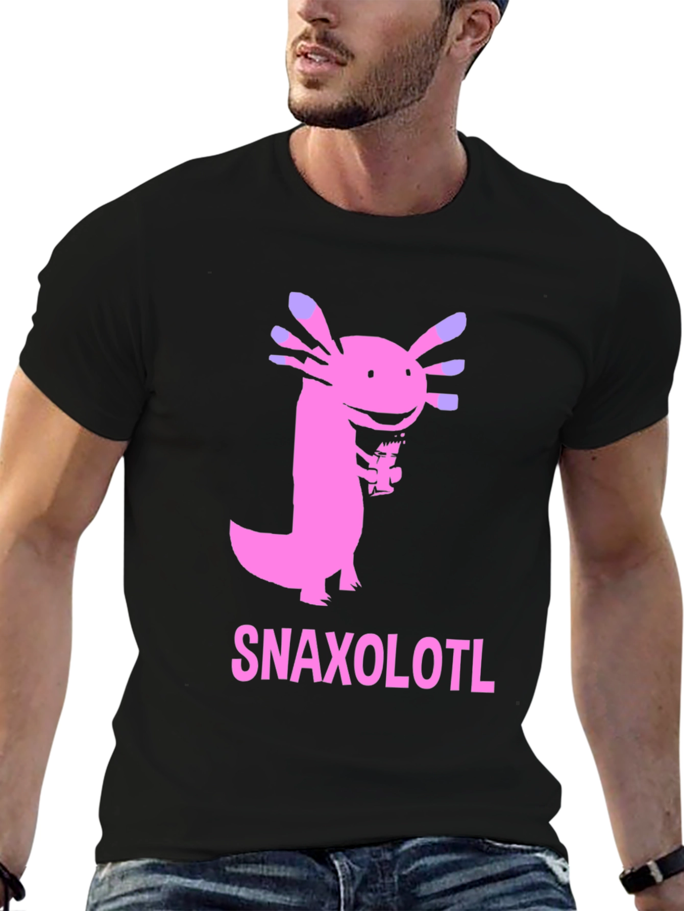 Black Snaxolotl Black T-Shirt - Funny Axolotl Snack Design view 6
