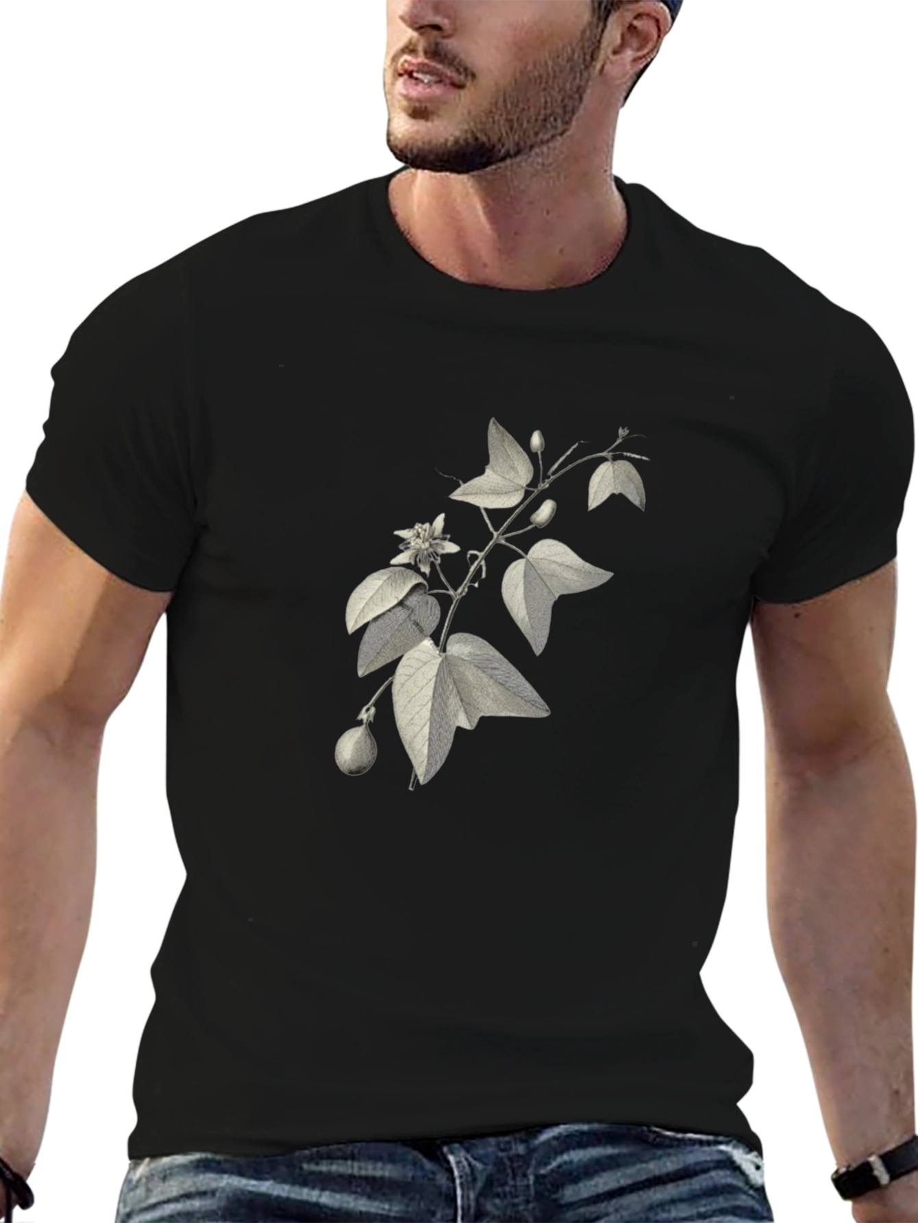 Black Botanical Print Black T-Shirt view 6
