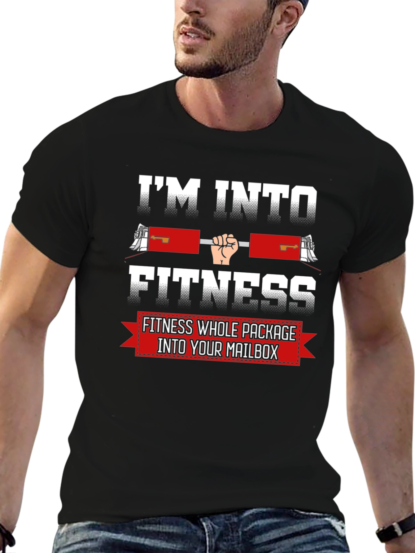 Black I'm Into Fitness T-Shirt Funny Gym Workout Tee view 6