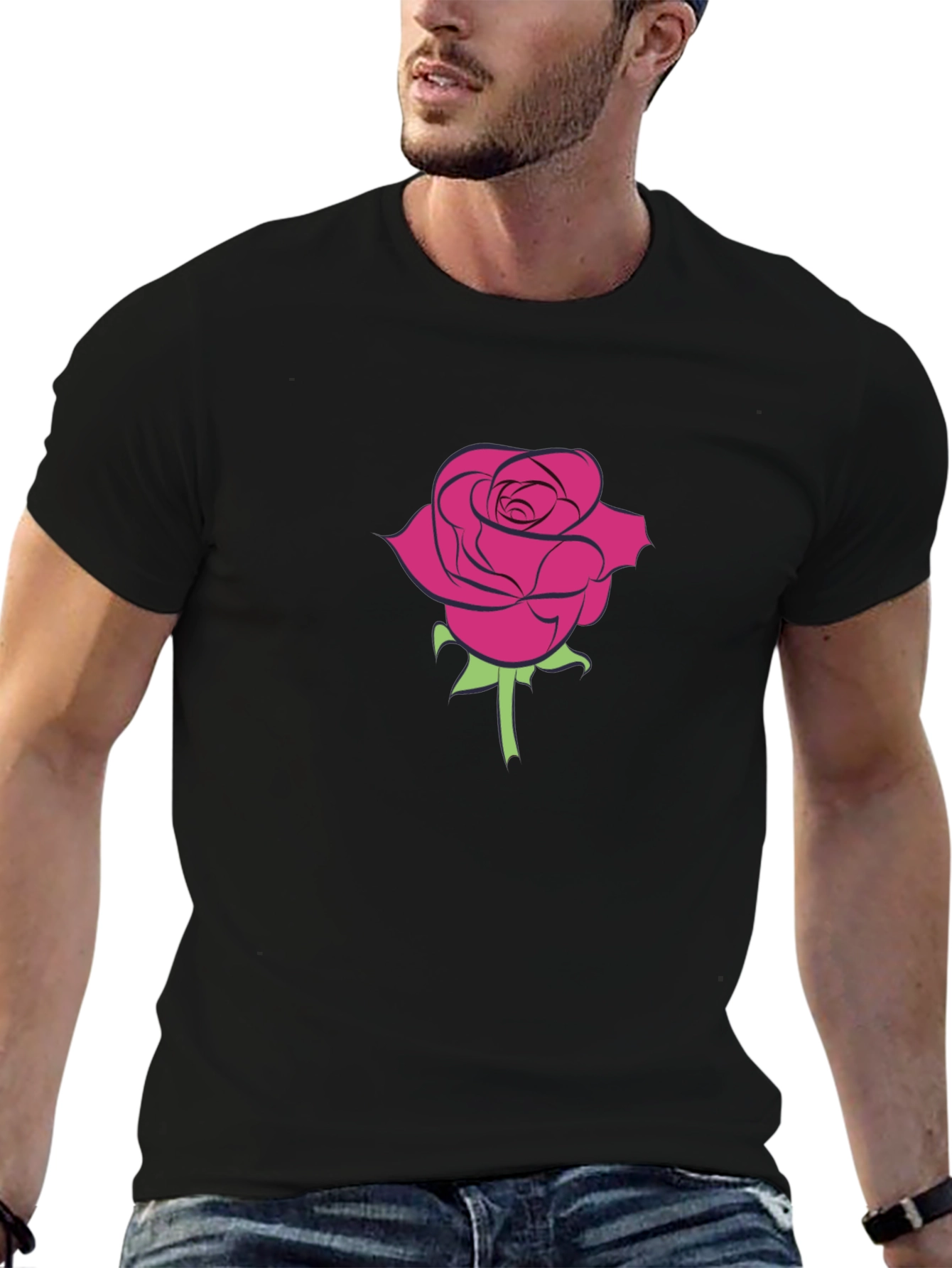 Black Rose Graphic Tee - Men's Black Cotton T-Shirt view 6