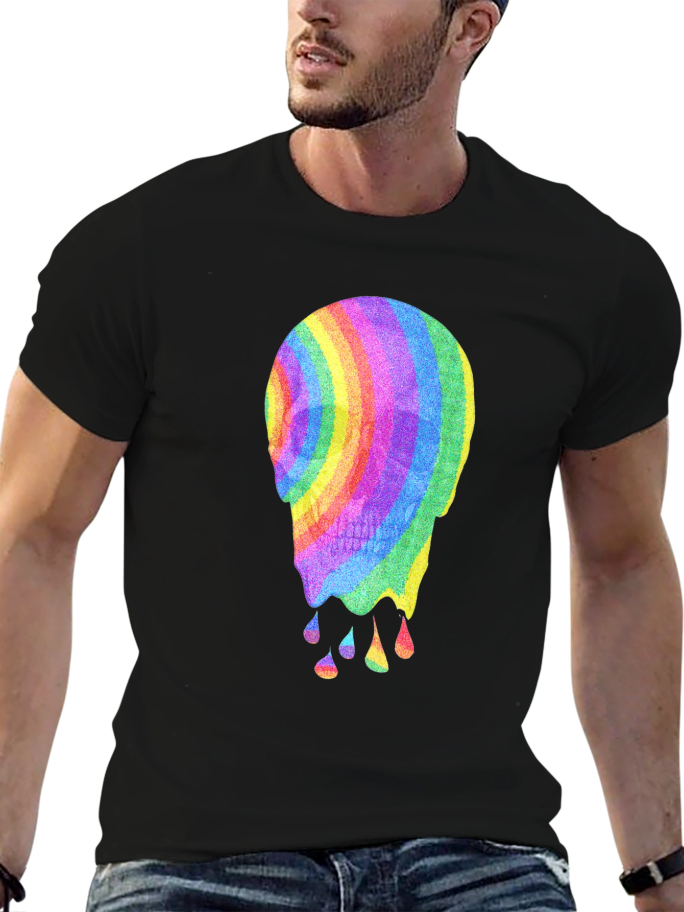 Black Rainbow Melting Skull Graphic Tee view 6