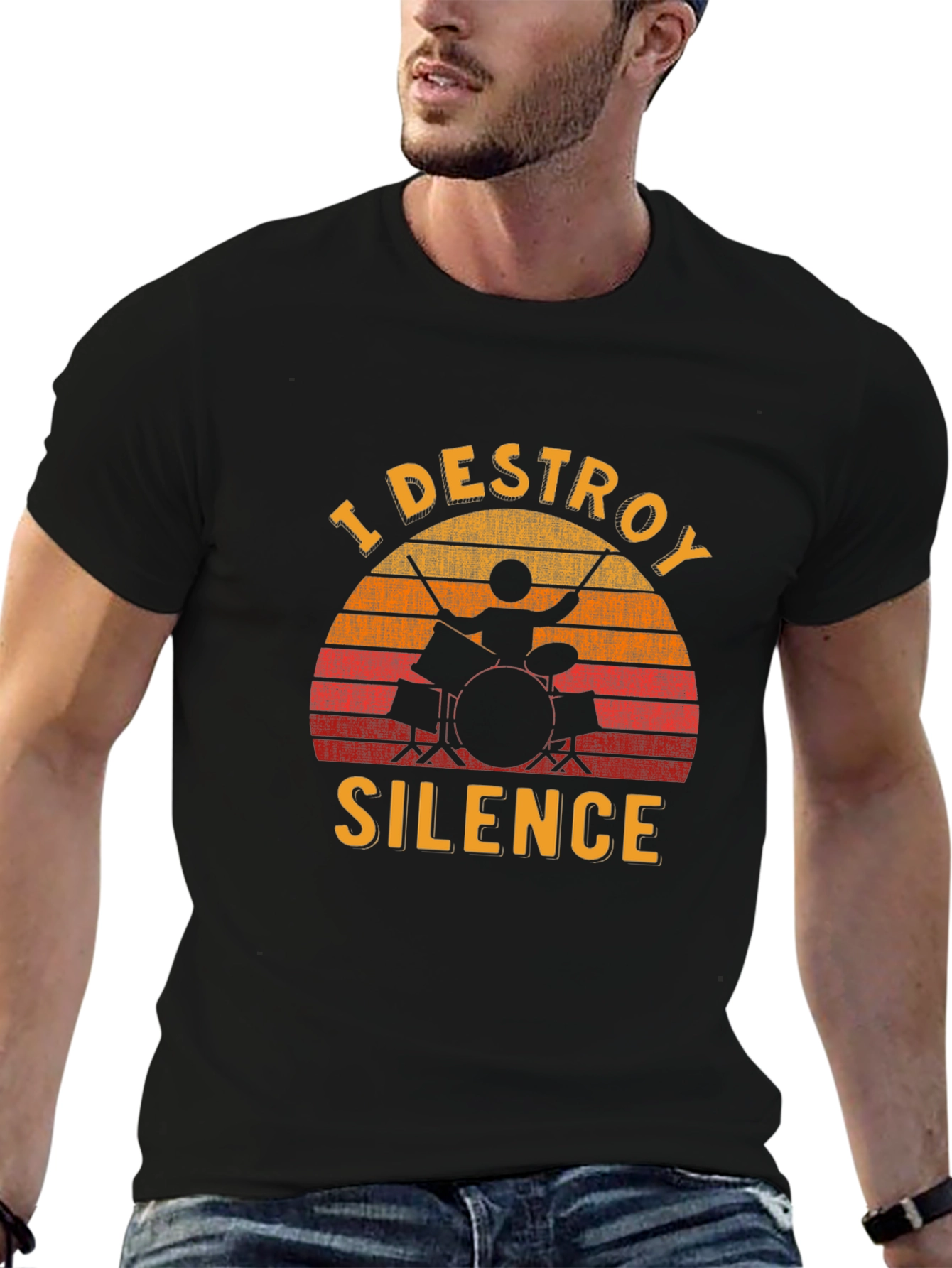 Black I Destroy Silence Drummer T-Shirt view 6