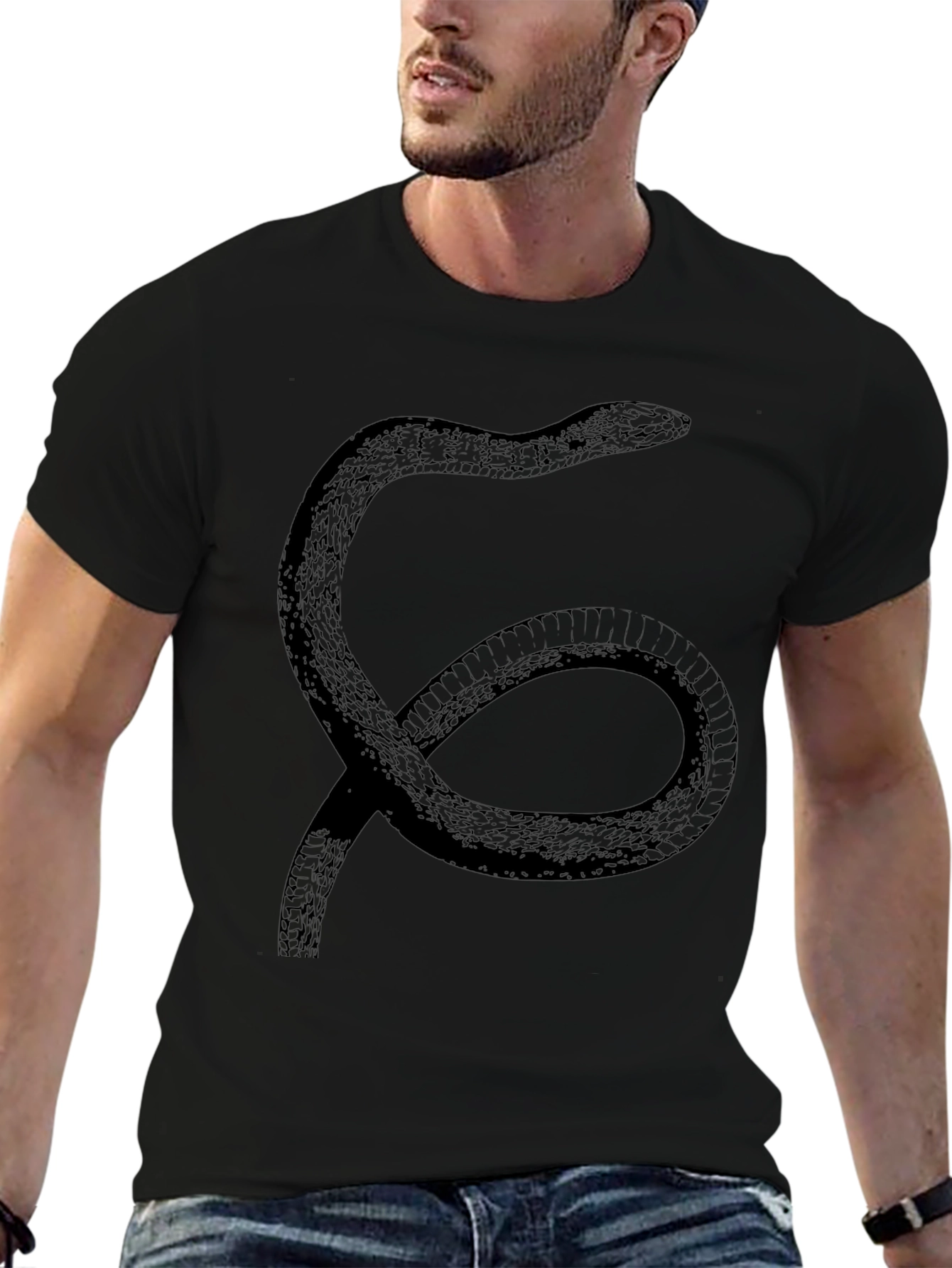 Black Snake Graphic Print Black T-Shirt view 6