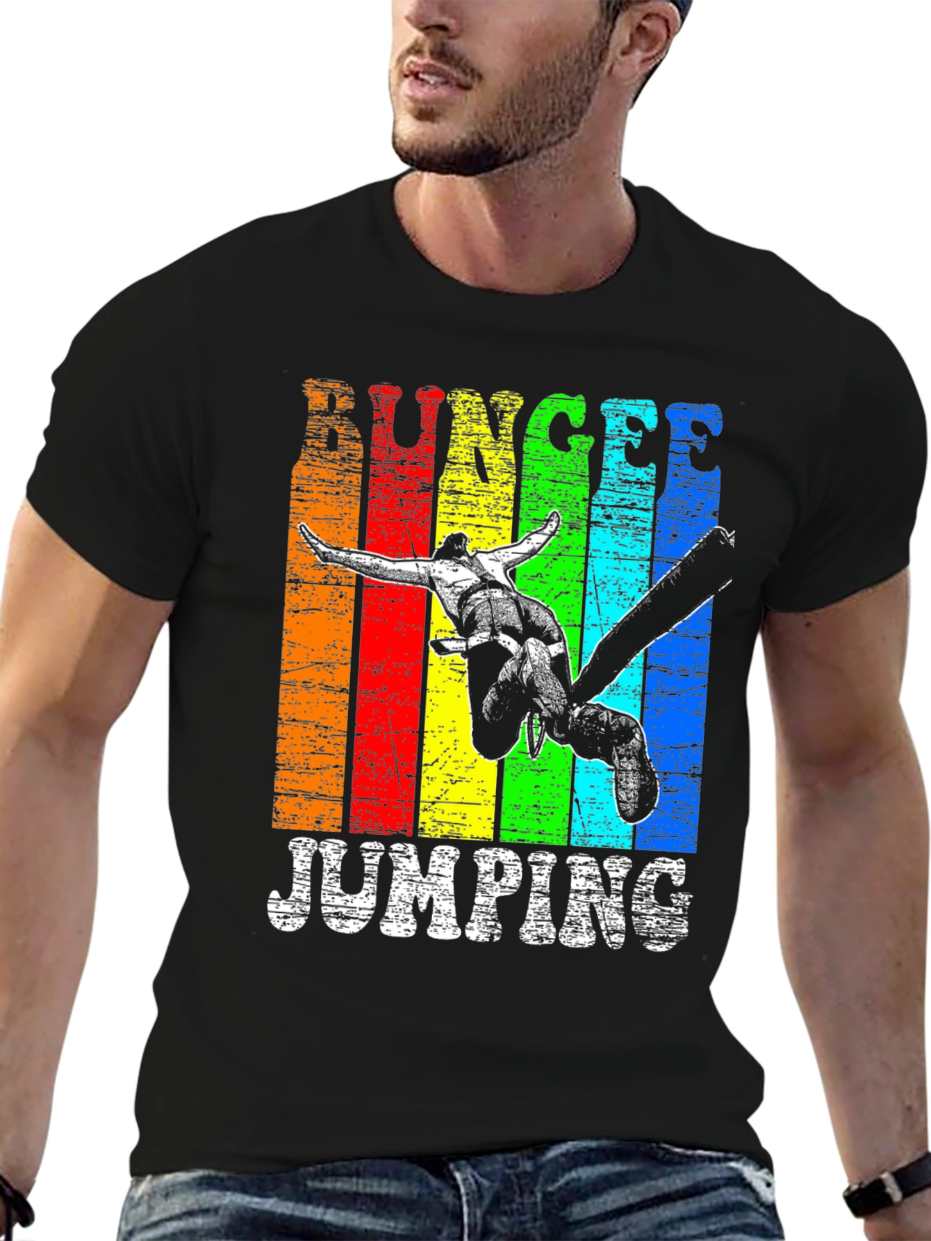 Bungee Jumping Graphic Tee - Rainbow Grunge Design - 6