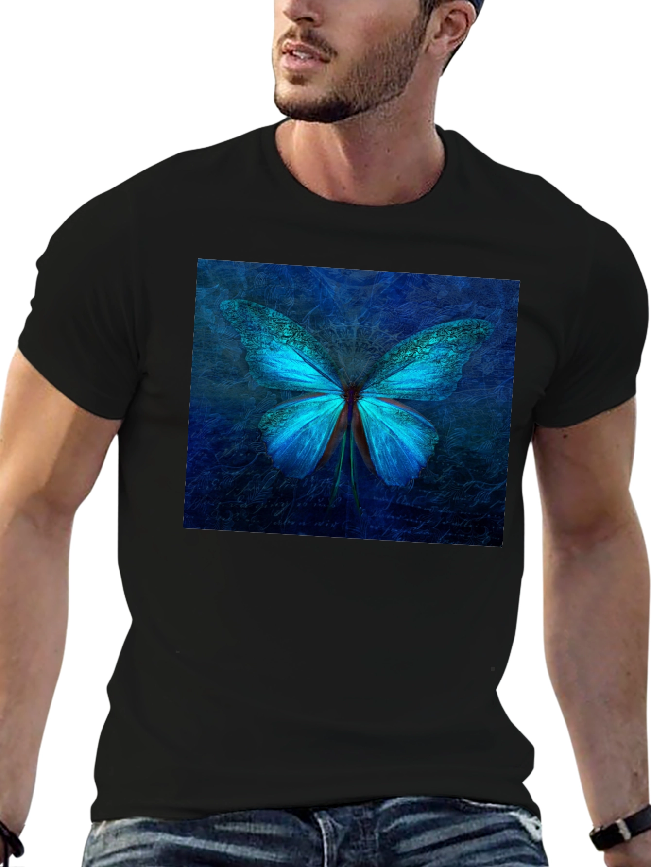 Black Butterfly Graphic Tee - Stylish Black Cotton T-Shirt view 6