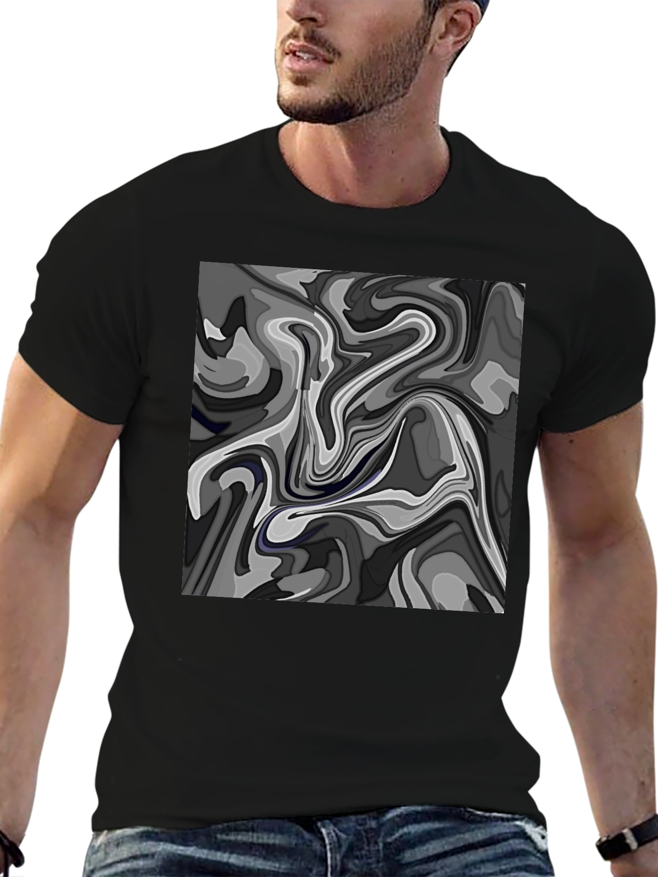 Black Abstract Swirl Graphic T-Shirt view 6