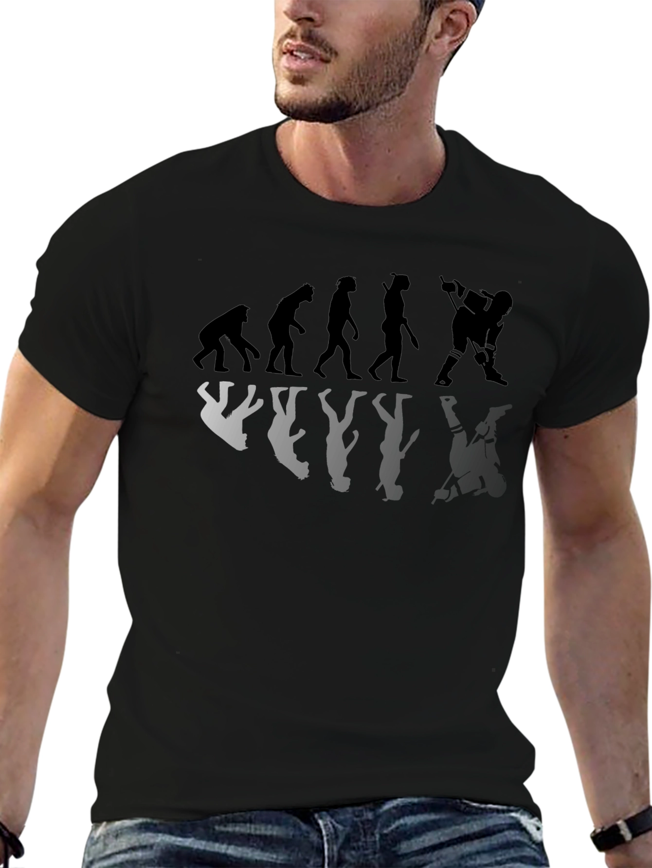 Black Hockey Evolution T-Shirt - Funny Hockey Player Gift view 6