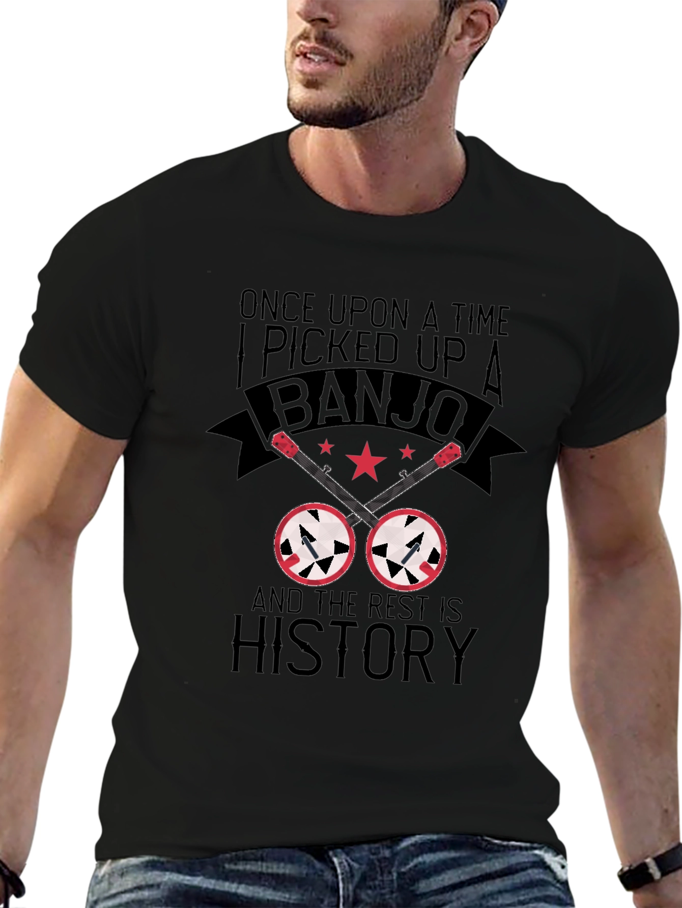 Black Banjo Player T-Shirt: Once Upon a Time I Picked Up a Banjo view 6
