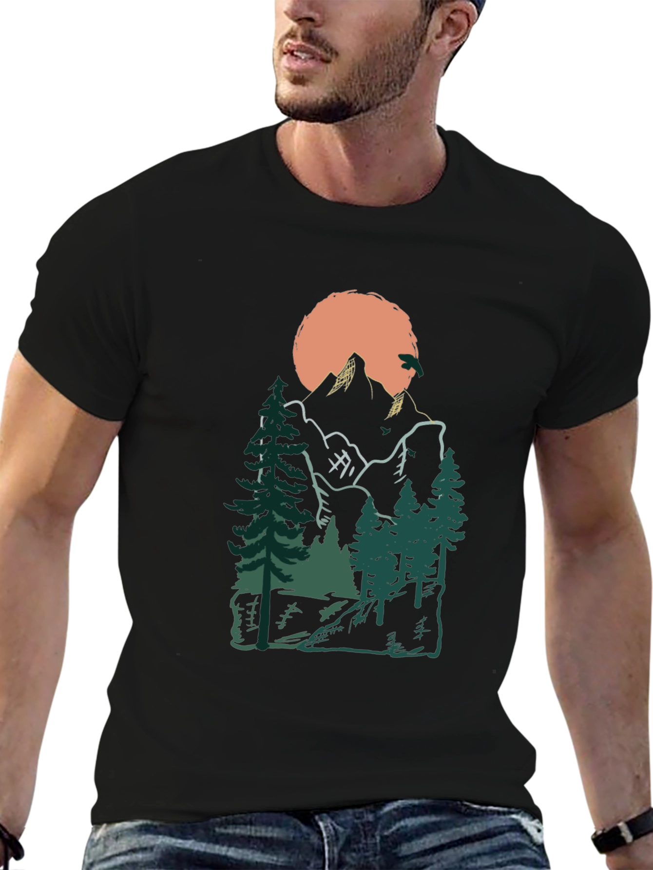 Black Mountain Sunset Graphic Tee - Nature Lover's Shirt view 6