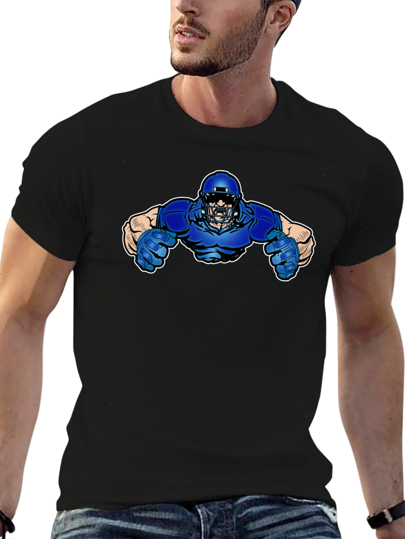 Black Football Player Graphic T-Shirt view 6