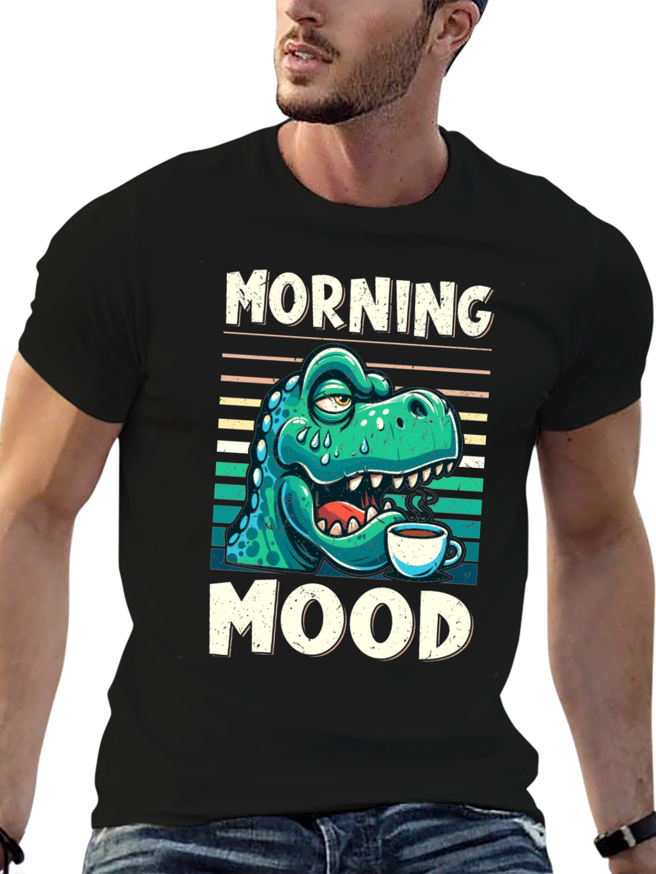 Black Morning Mood Dinosaur T-Shirt view 6