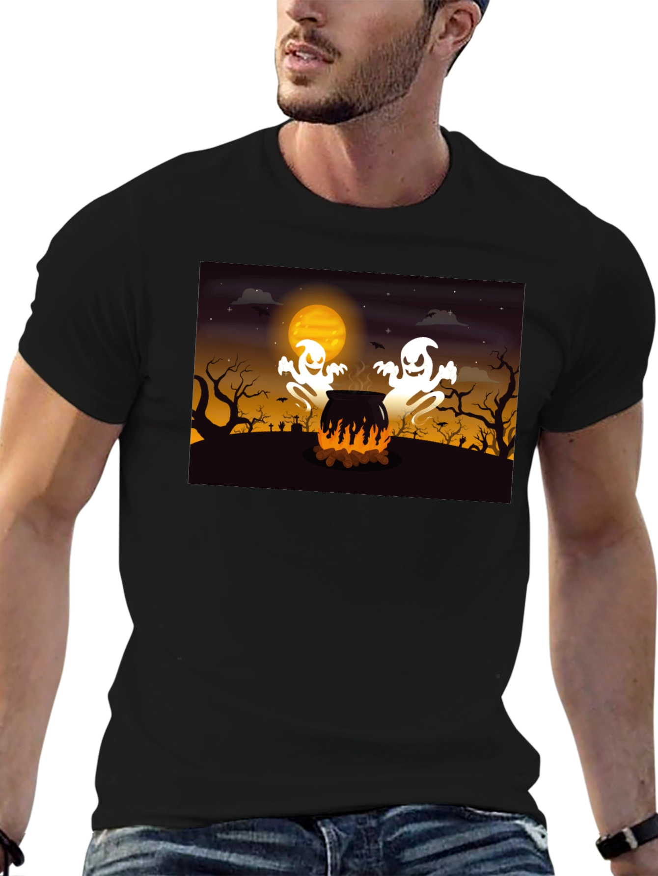 Black Spooky Ghosts Halloween T-Shirt view 6