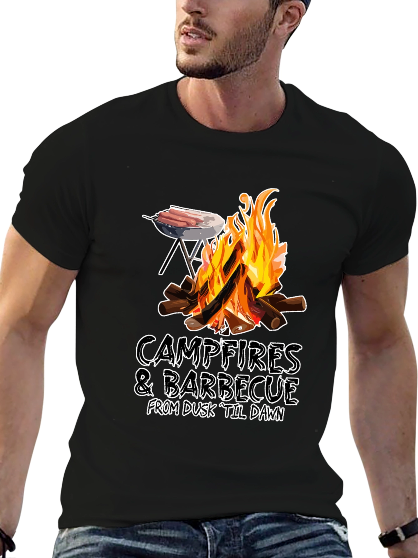 Black Campfires & Barbecue T-Shirt view 6
