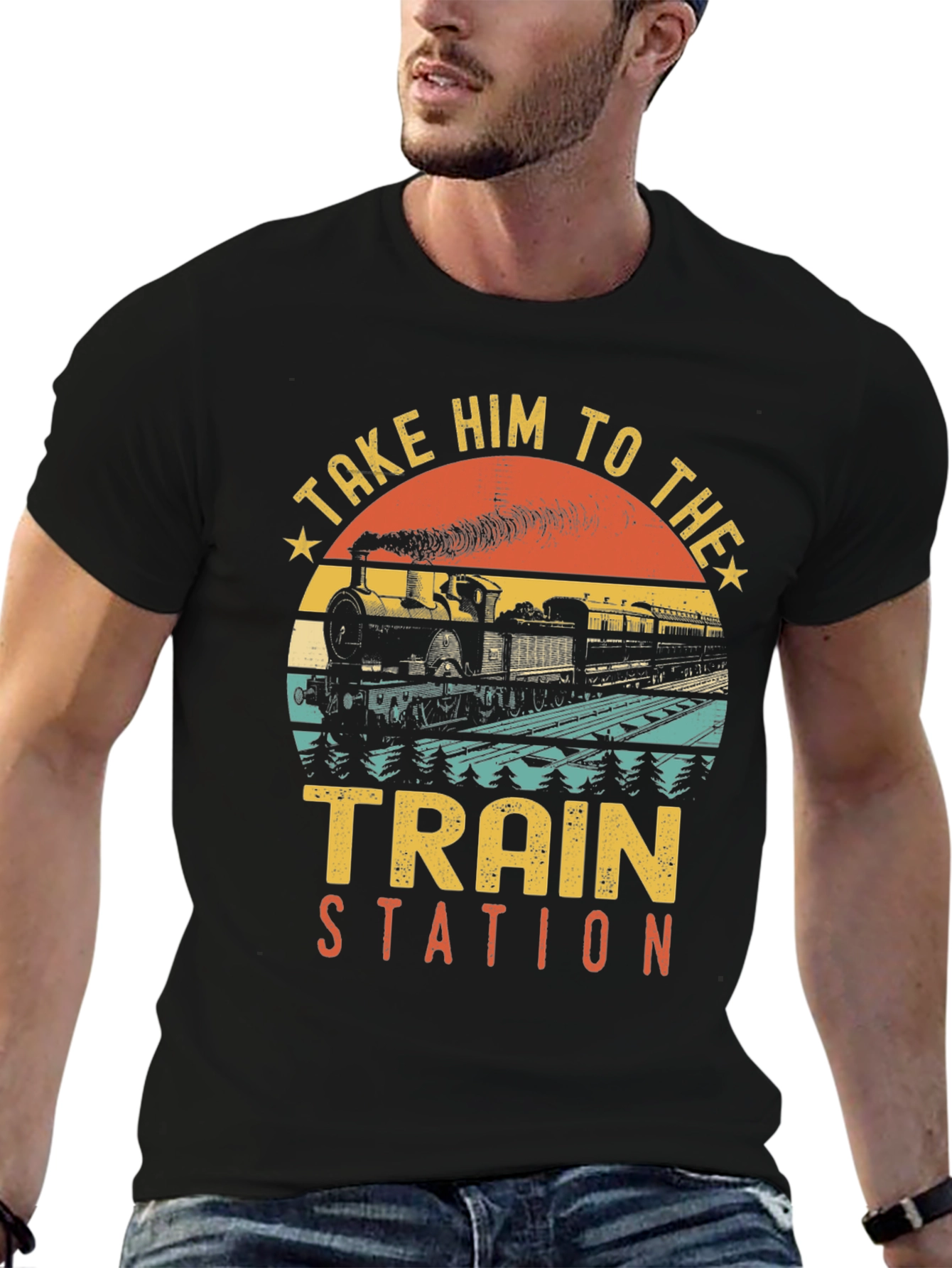 Black Take Him to the Train Station T-Shirt view 6