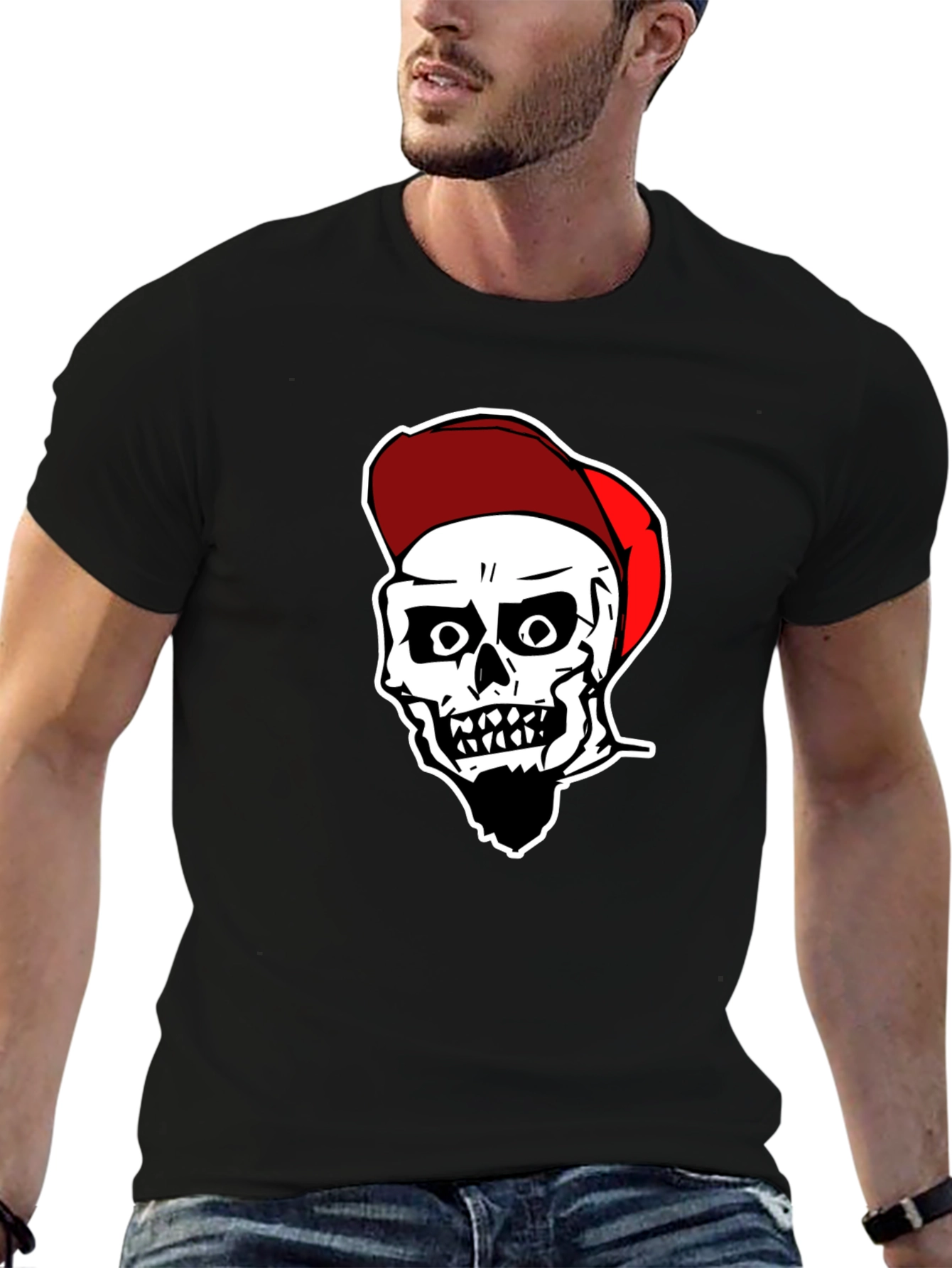 Black Skull Graphic Tee: Black Cotton Blend view 6