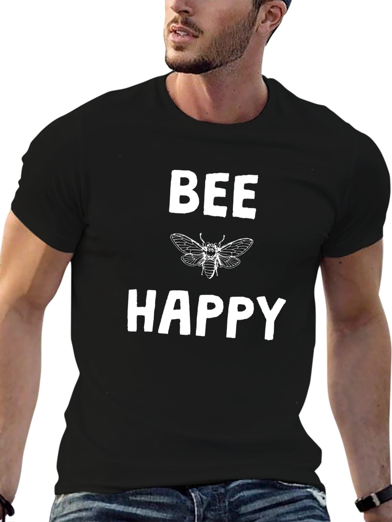 Black Bee Happy Graphic Tee - Black T-Shirt view 6