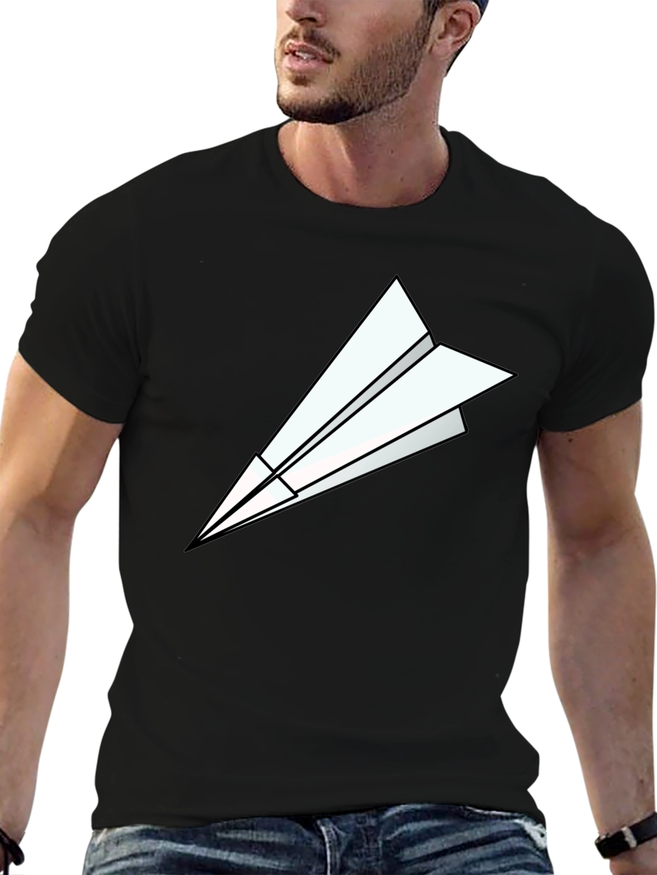 Black Paper Airplane Graphic Tee - Modern Black T-Shirt view 6