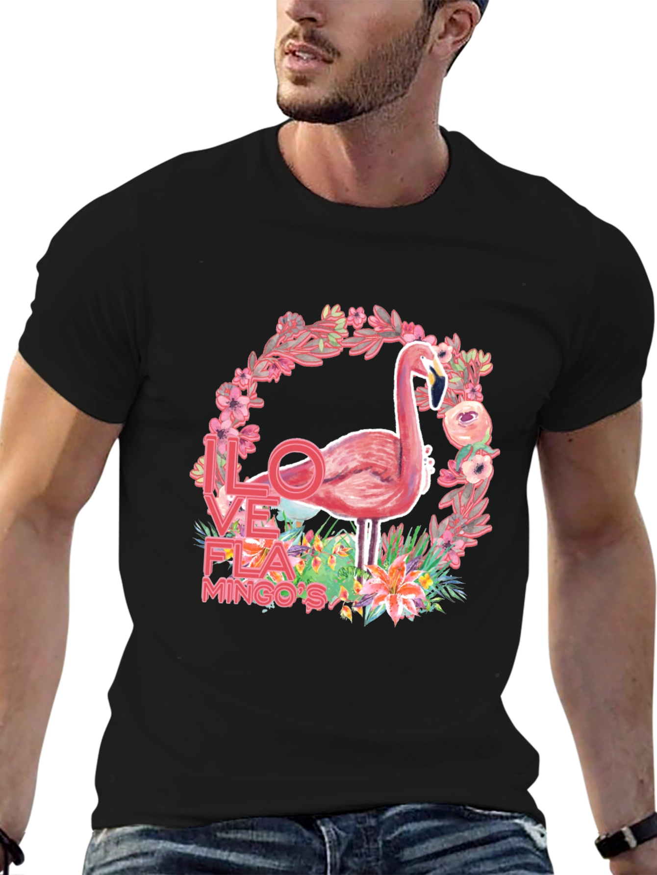 Black I Love Flamingos Graphic T-Shirt view 6