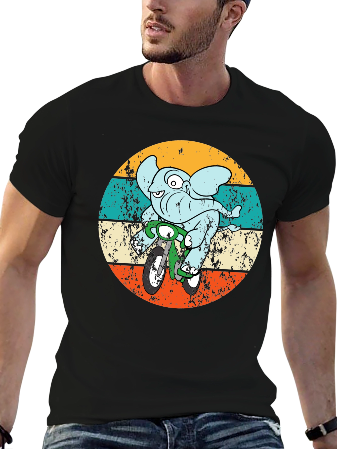 Black Elephant on Bike Graphic T-Shirt view 6