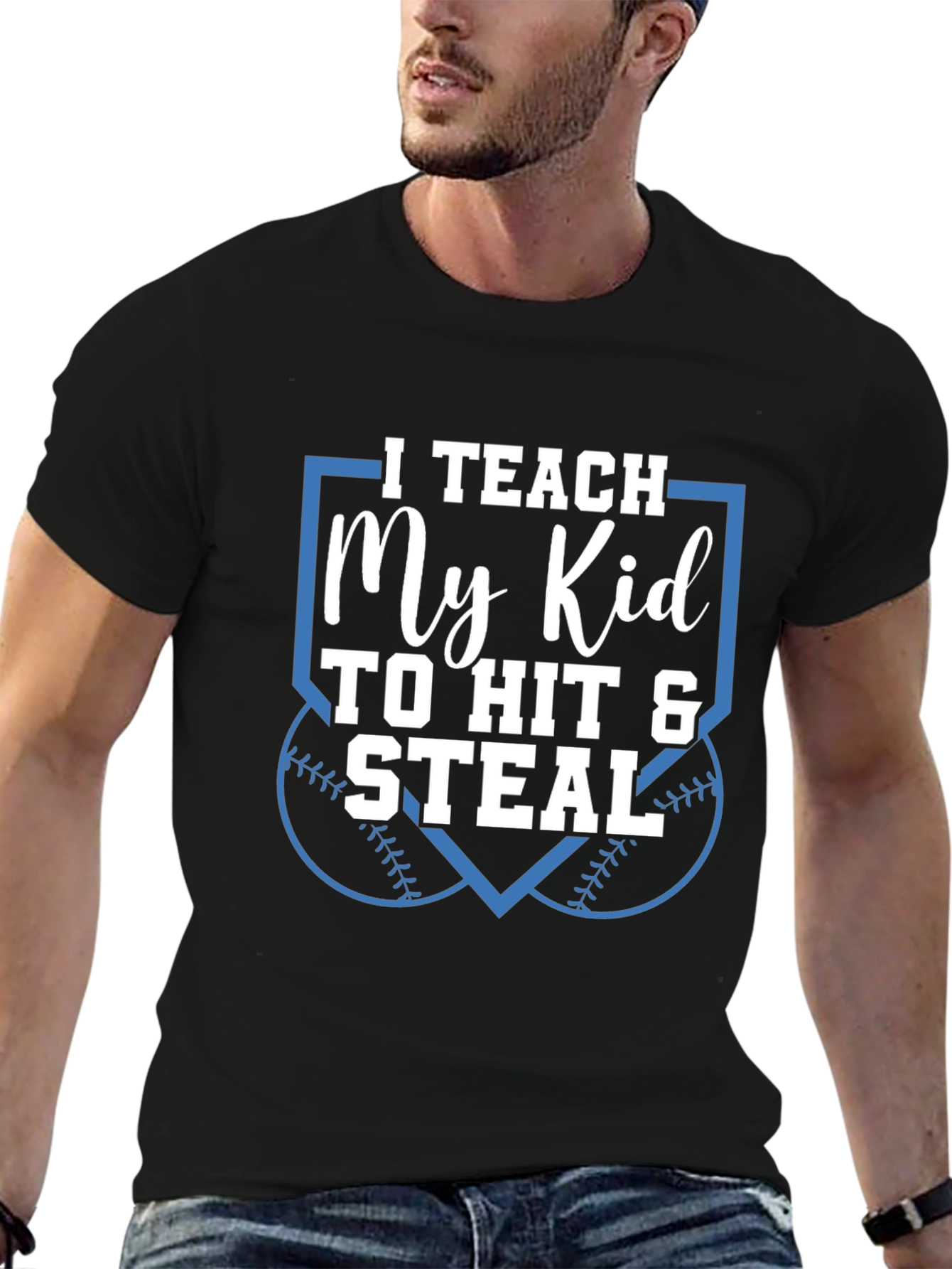 Black I Teach My Kid to Hit & Steal T-Shirt view 6
