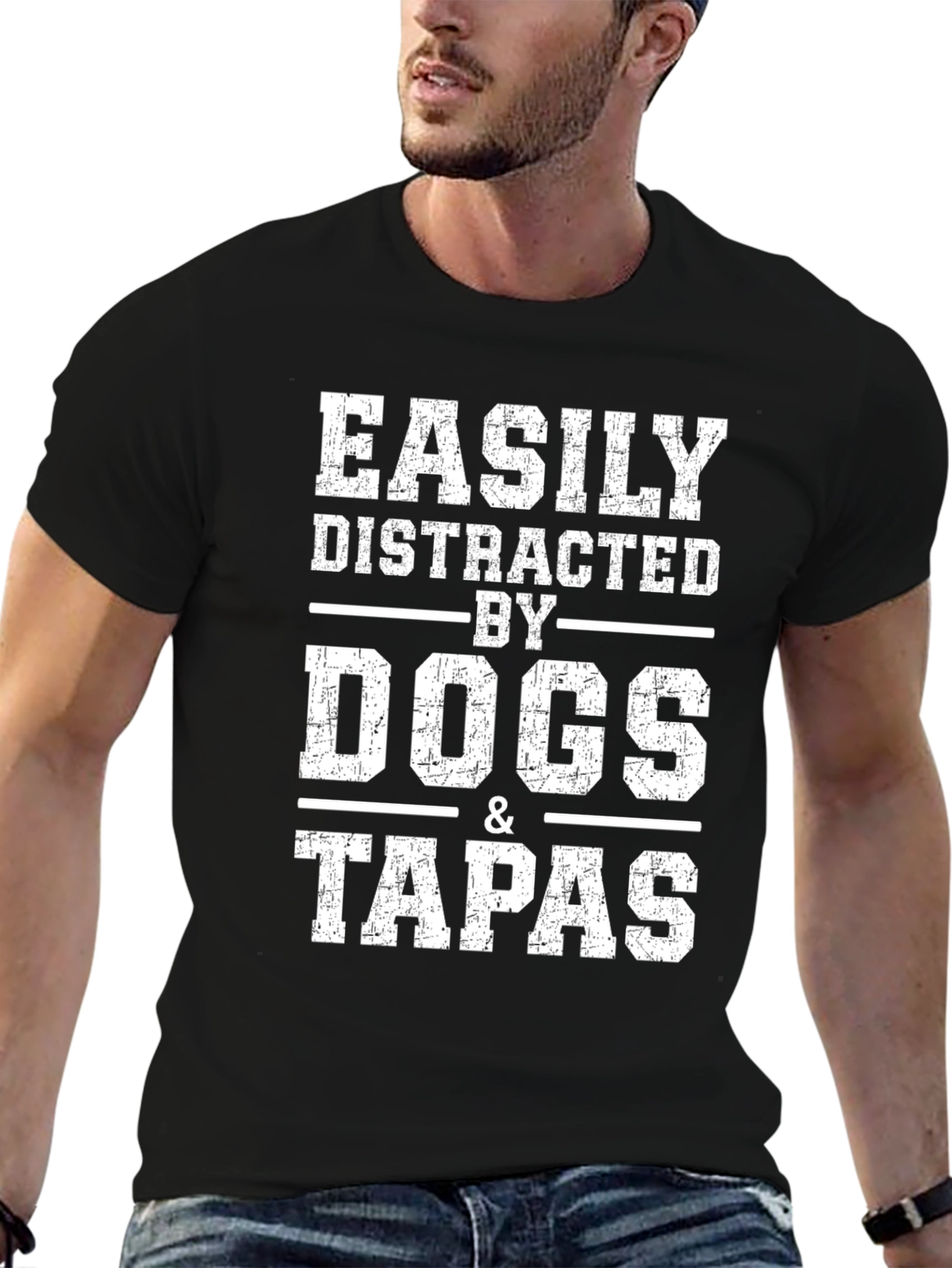 Black Easily Distracted By Dogs and Tapas T-Shirt view 6
