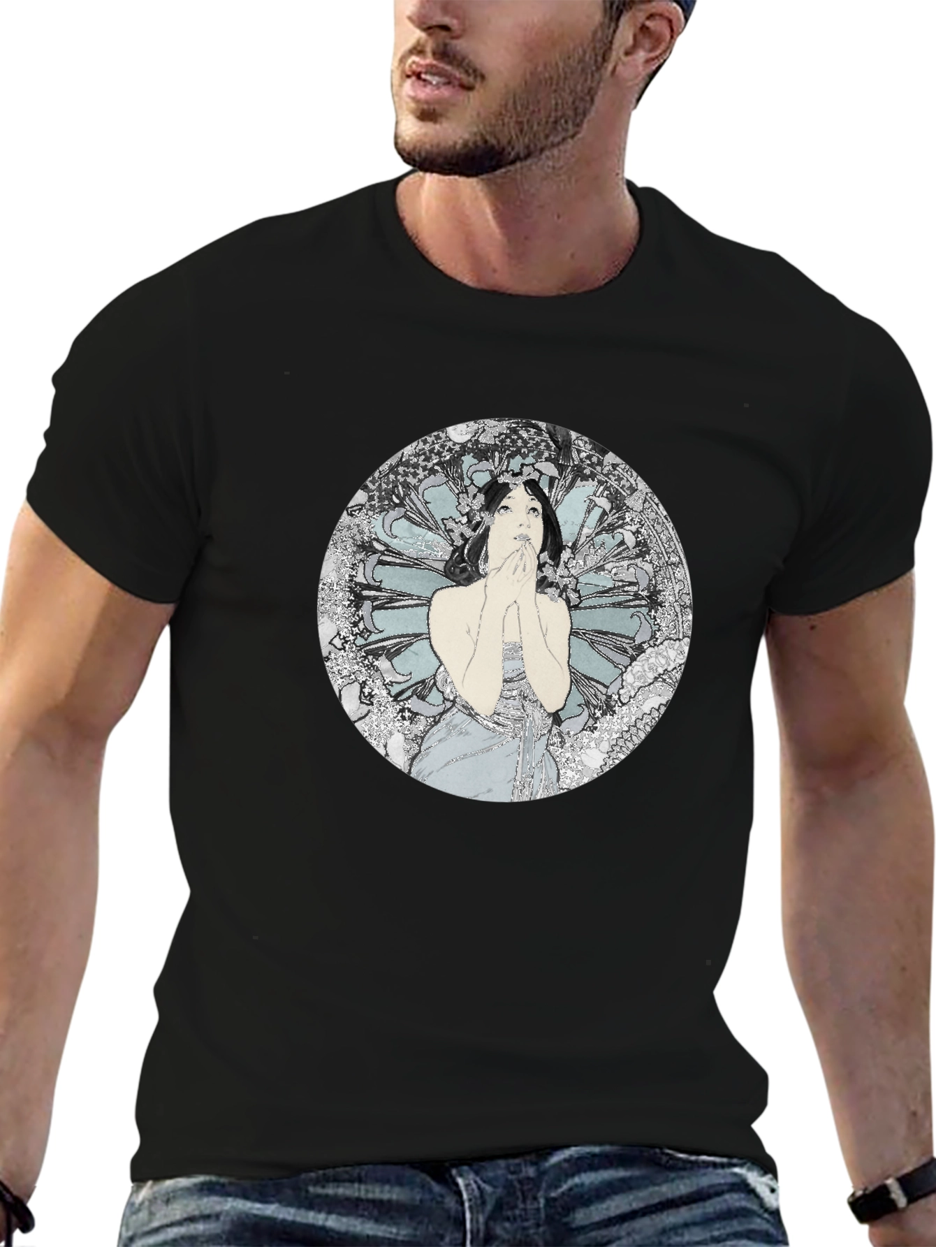 Black Art Nouveau Woman Graphic Tee - Black view 6