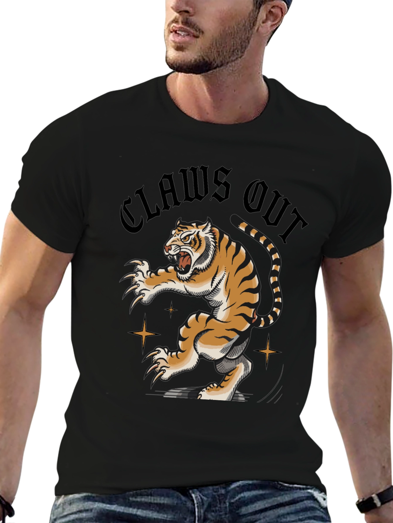 Black Claws Out Tiger Graphic Tee - Black view 6