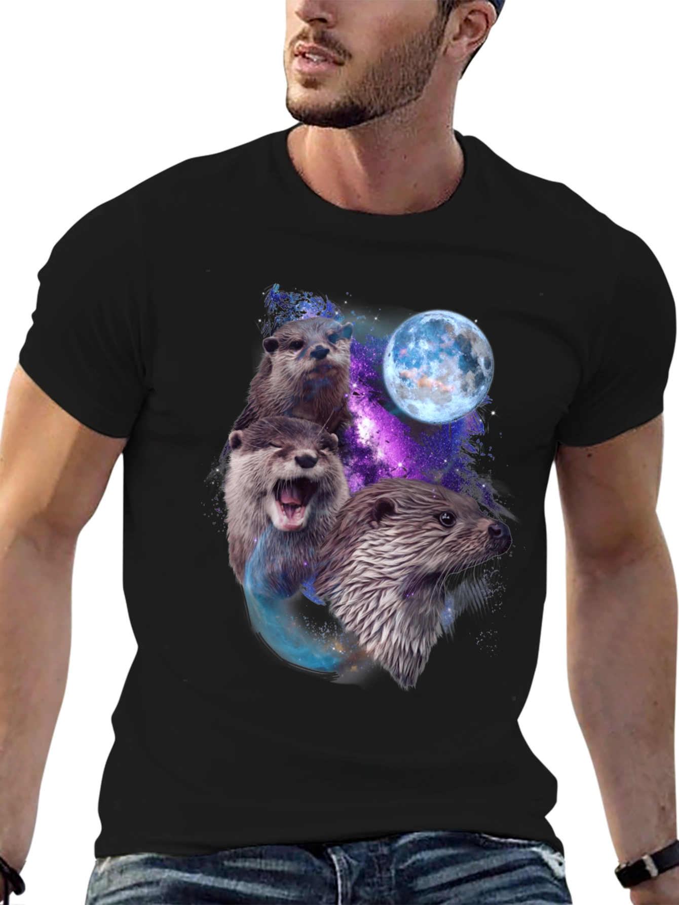 Black Otter Galaxy Graphic T-Shirt view 6