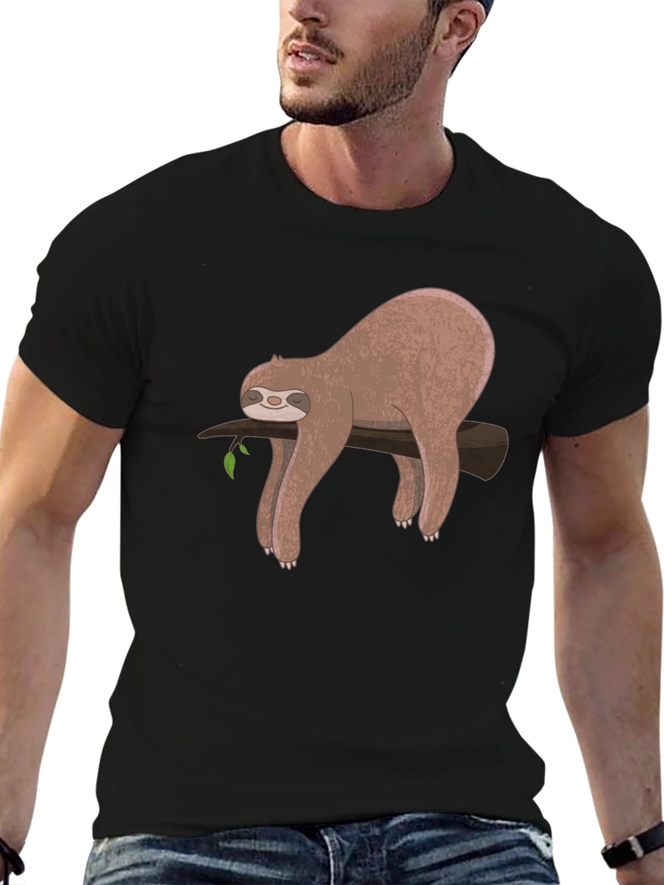 Black Lazy Sloth Graphic T-Shirt - Relaxed Fit view 6