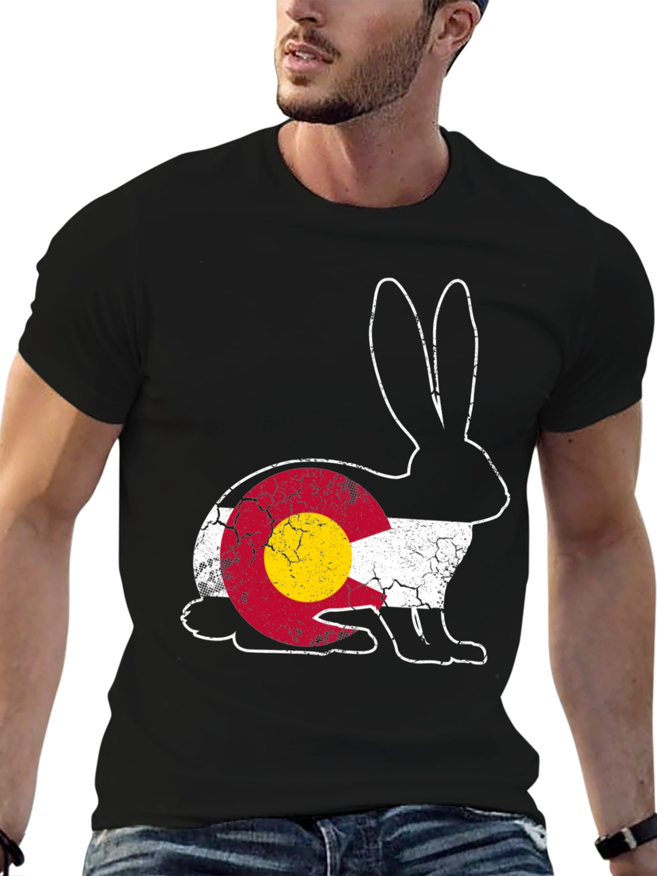 Black Colorado Flag Rabbit Graphic Tee view 6