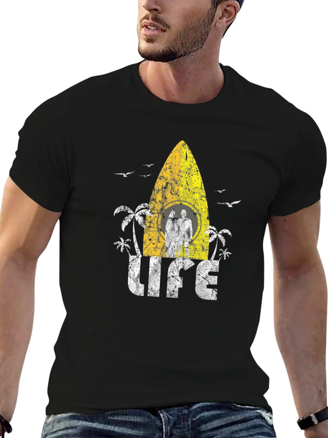 Black Surf Life T-Shirt - Distressed Design view 6