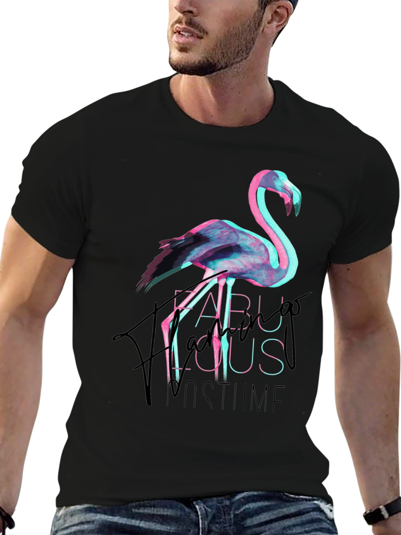 Black Fabulous Flamingo Costume Party Tee view 6