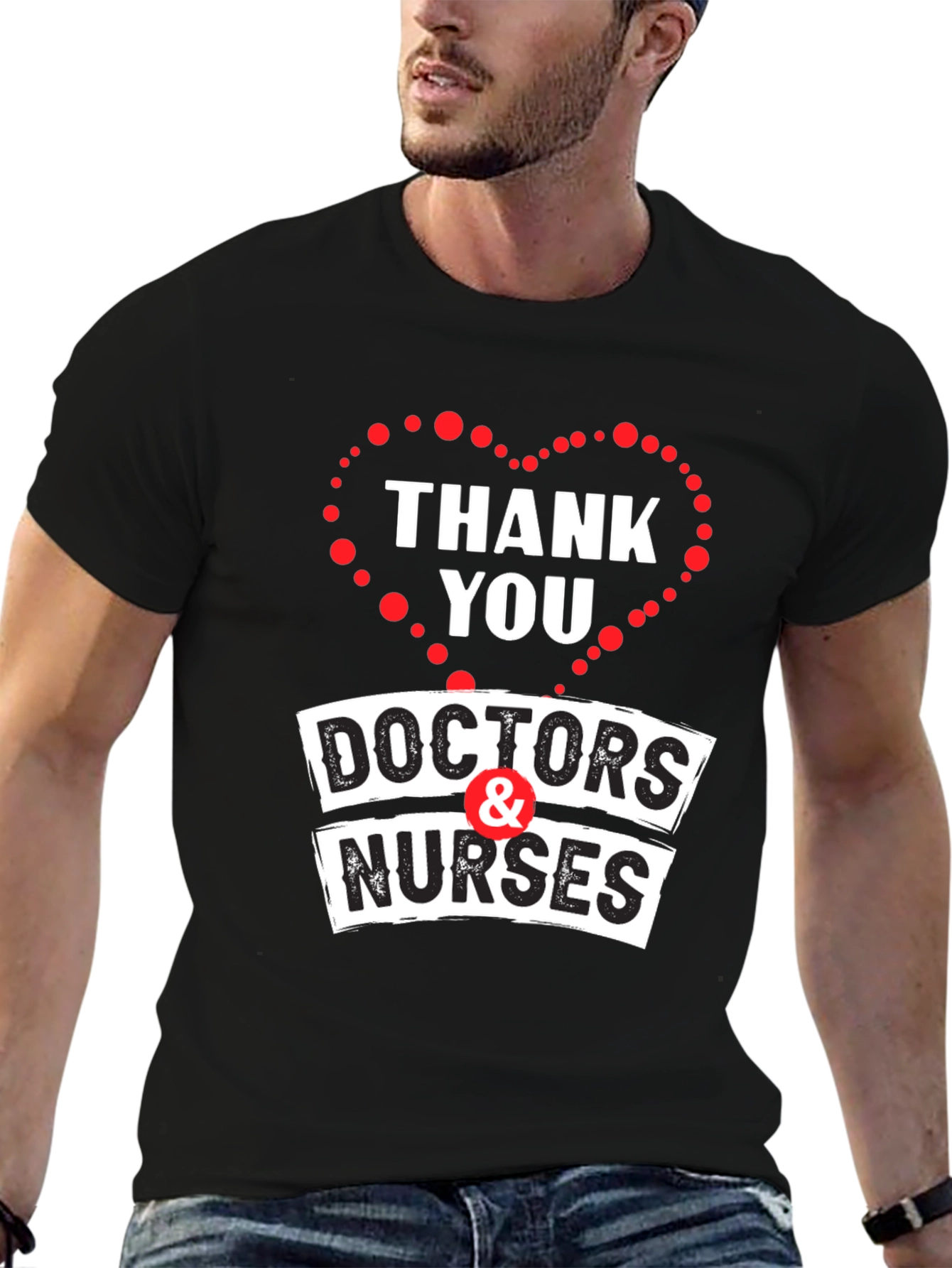 Black Thank You Doctors & Nurses Graphic T-Shirt view 6