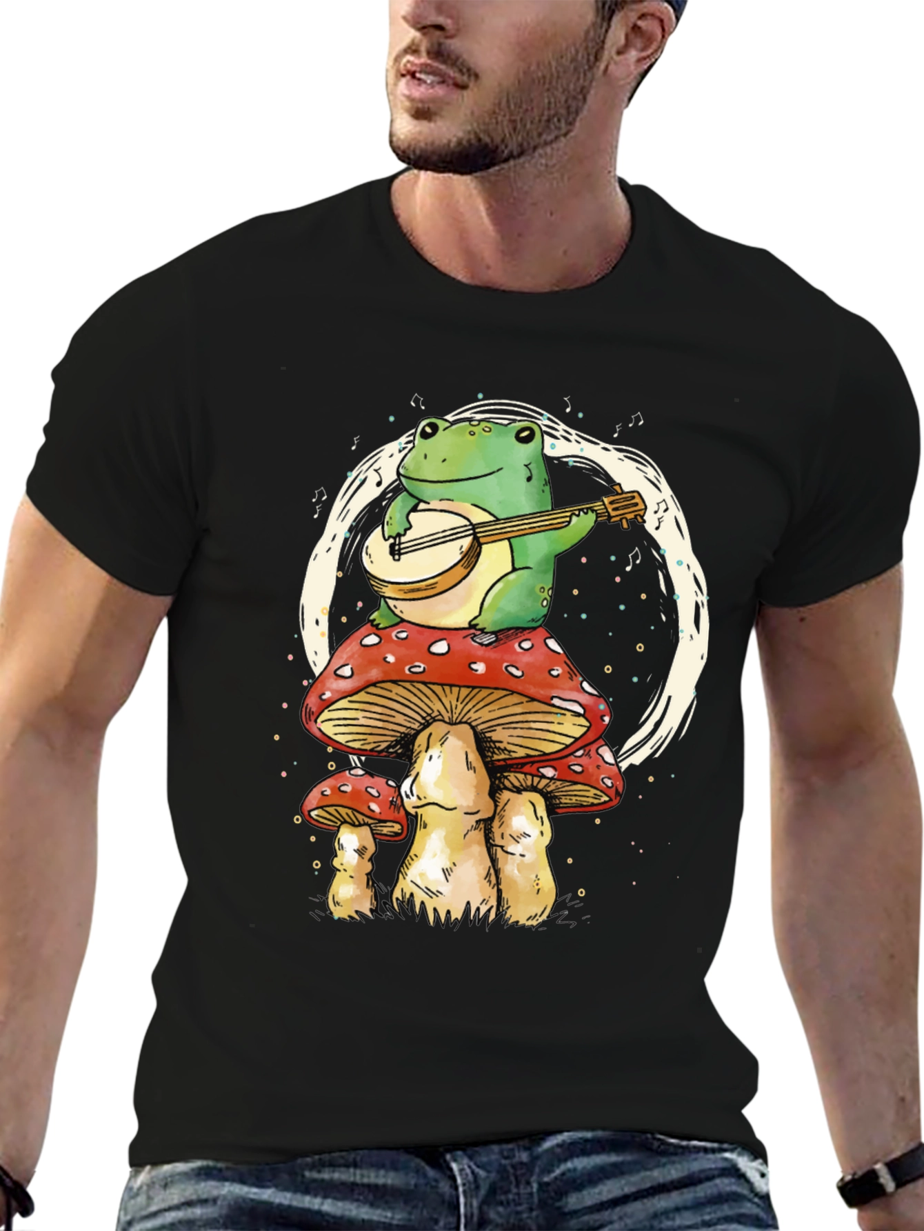 Black Frog on Mushroom T-Shirt view 6