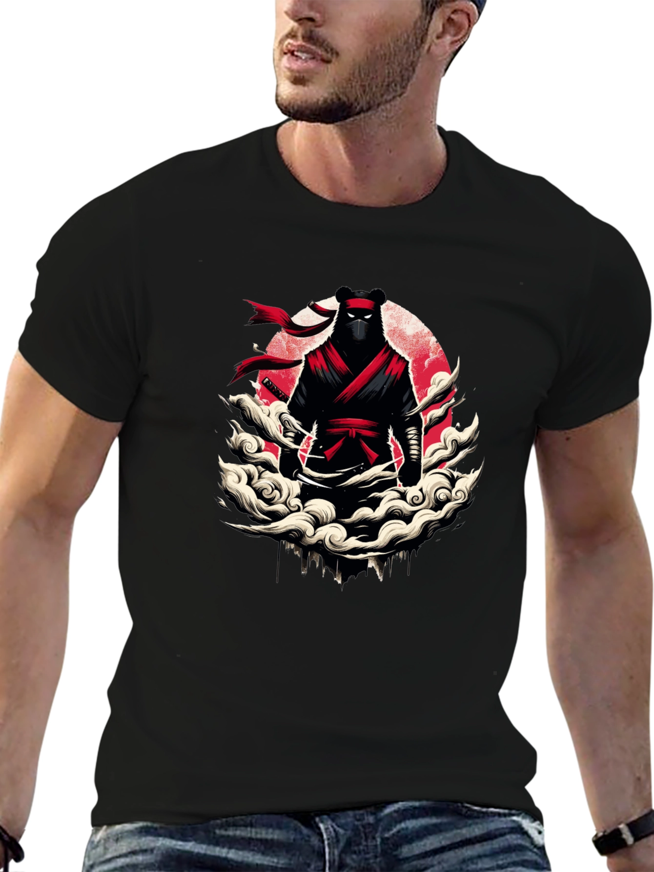 Black Ninja Bear Graphic T-Shirt - Unique Design view 6