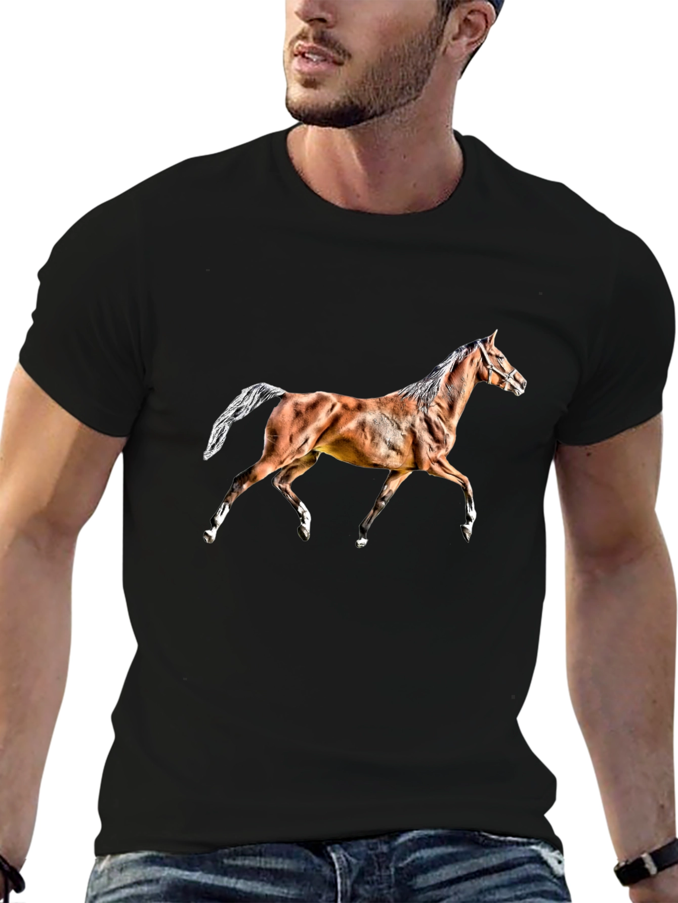Black Horse Graphic Tee - Black Cotton T-Shirt view 6