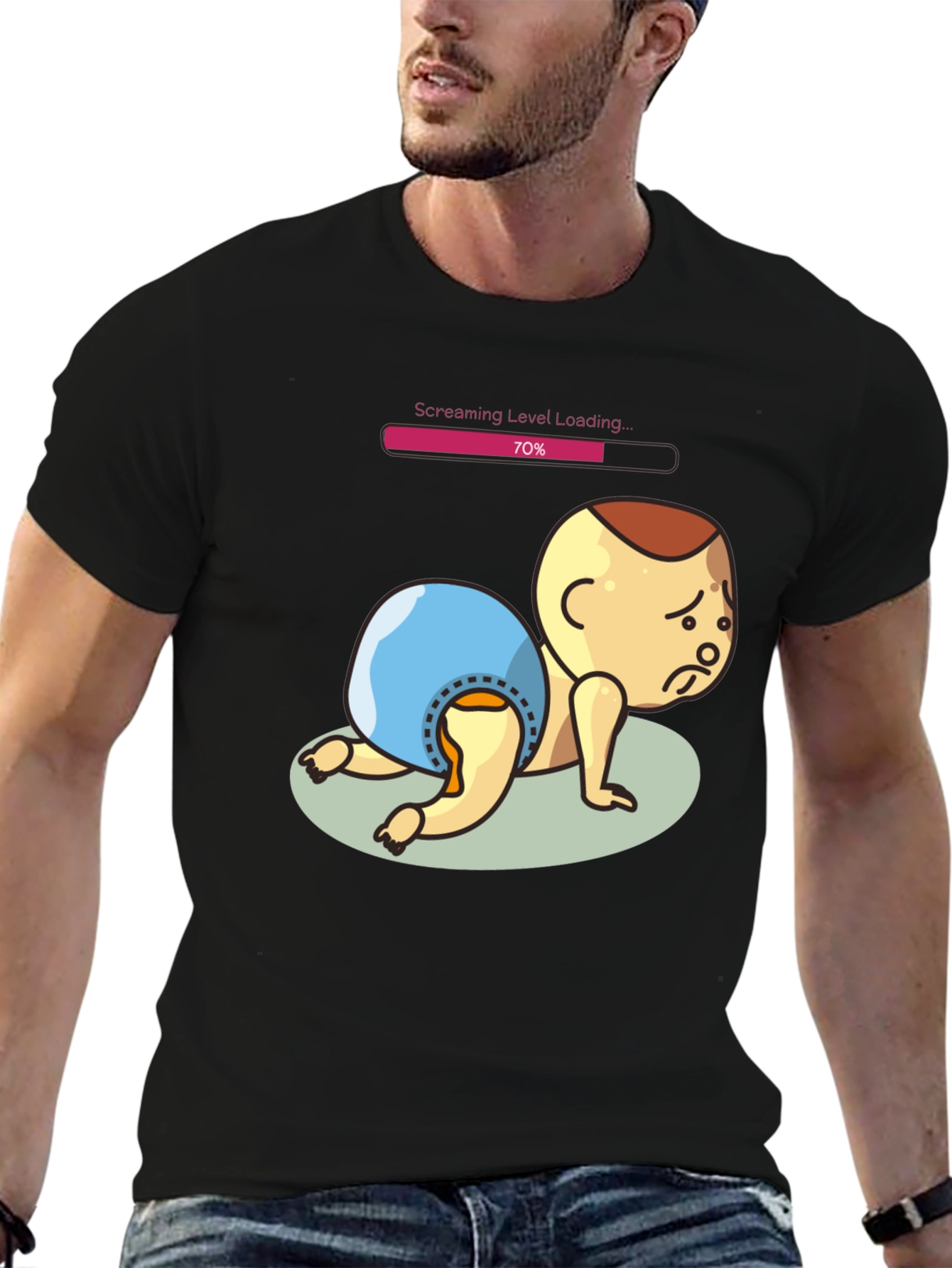 Black Screaming Level Loading Baby Graphic T-Shirt view 6