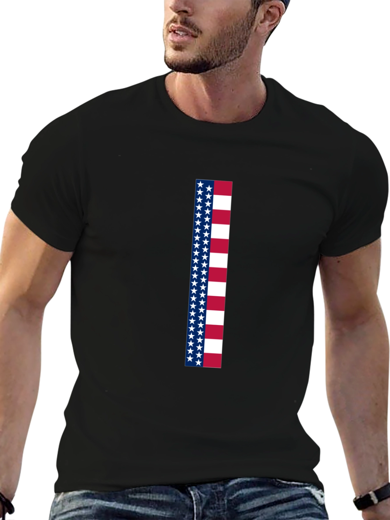 Black American Flag Stripe Graphic Tee view 6