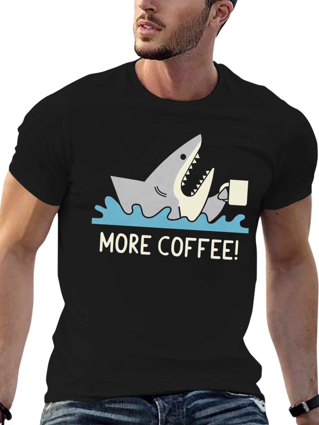 Black More Coffee Shark Graphic Tee - Black Cotton T-Shirt view 6