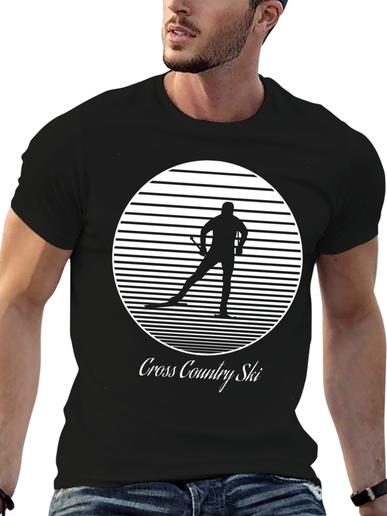 Black Cross Country Ski T-Shirt - Retro Style view 6